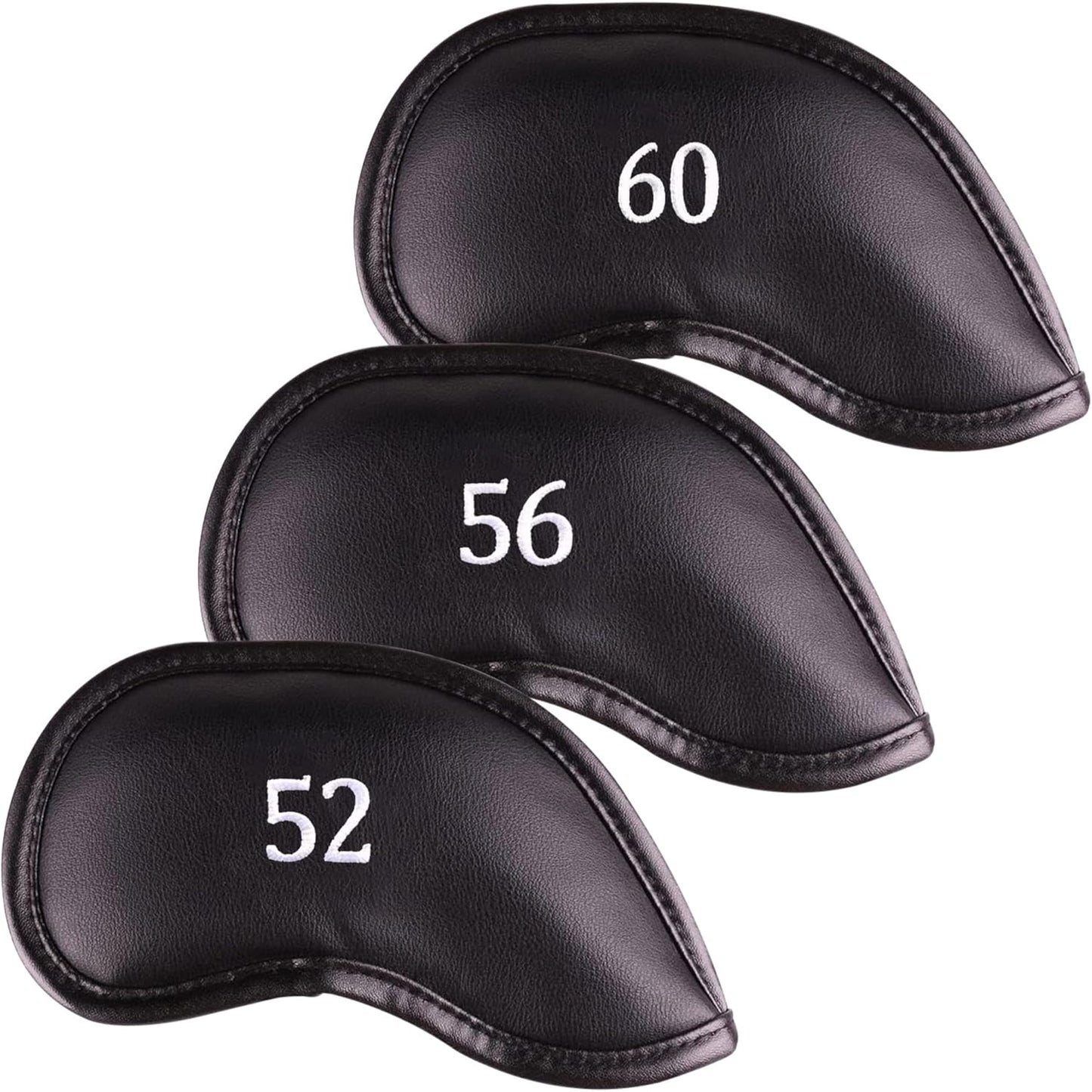 Premium Magnetic Leather Iron and Wedge Golf Club Head Covers | Set of 10 | Fits Most Clubs | Embroidered Club Label on Both Sides of Club Head Cover