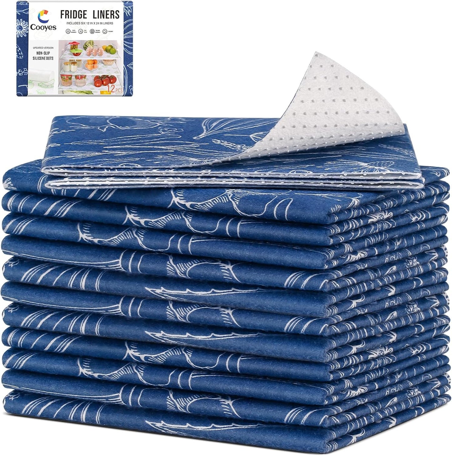 Cooyes Large Refrigerator Liners for Shelves, 12 Pack, 17.7" × 24", Fridge Drawer & Shelf Liners for Kitchen Cabinets Non-Adhesive, Breathable Cloth Material, Keep Produce Fresh Longer