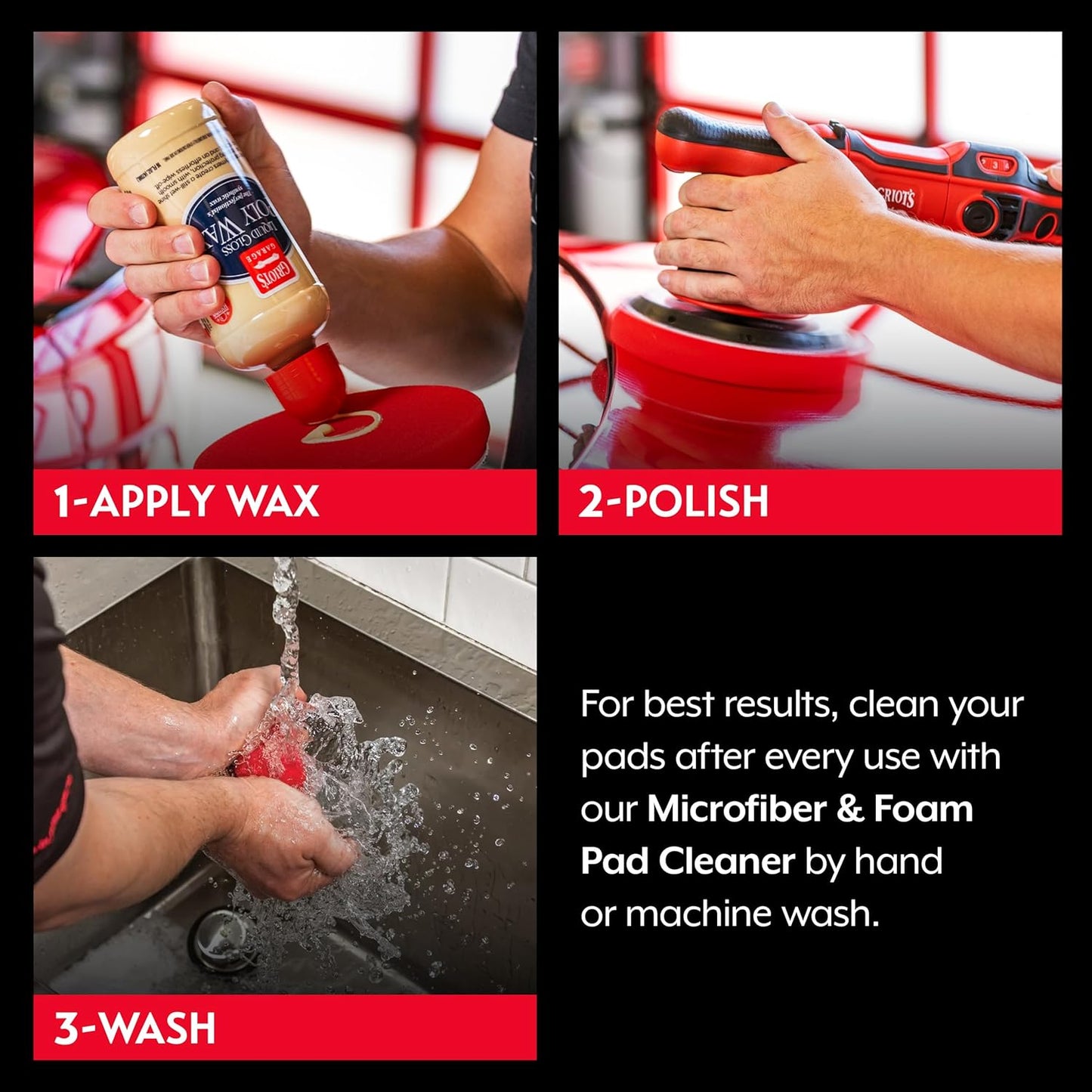 Griot's Garage 6.5” Red Foam Waxing Pads for Car Detailing, Polishing and Buffing Pads for Use with Waxes and Sealants, 10624, Set of 2