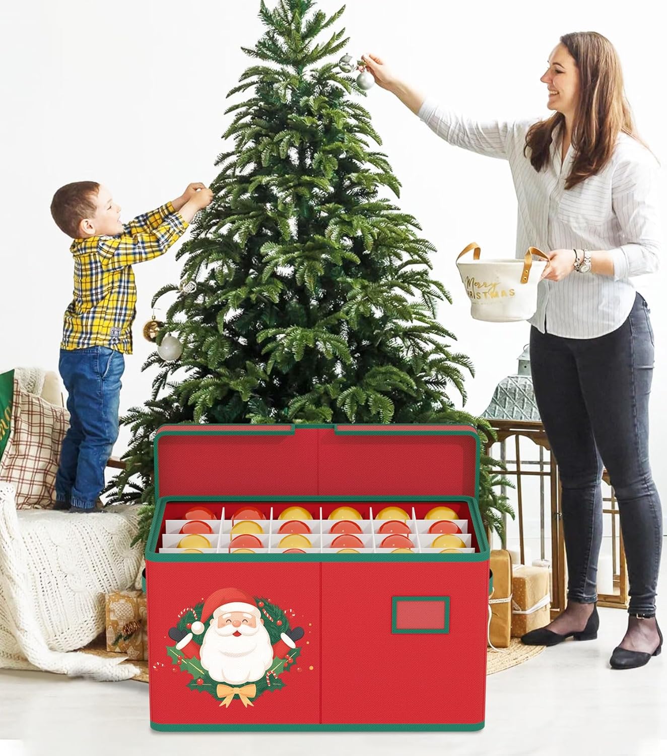 Christmas Ornament Storage Box Red Christmas Decoration Storage Containers 600D Oxford fabric Ornament Organizer Storage Box Fit 96 3 inch Holiday Ornaments Christmas Decor Storage Container