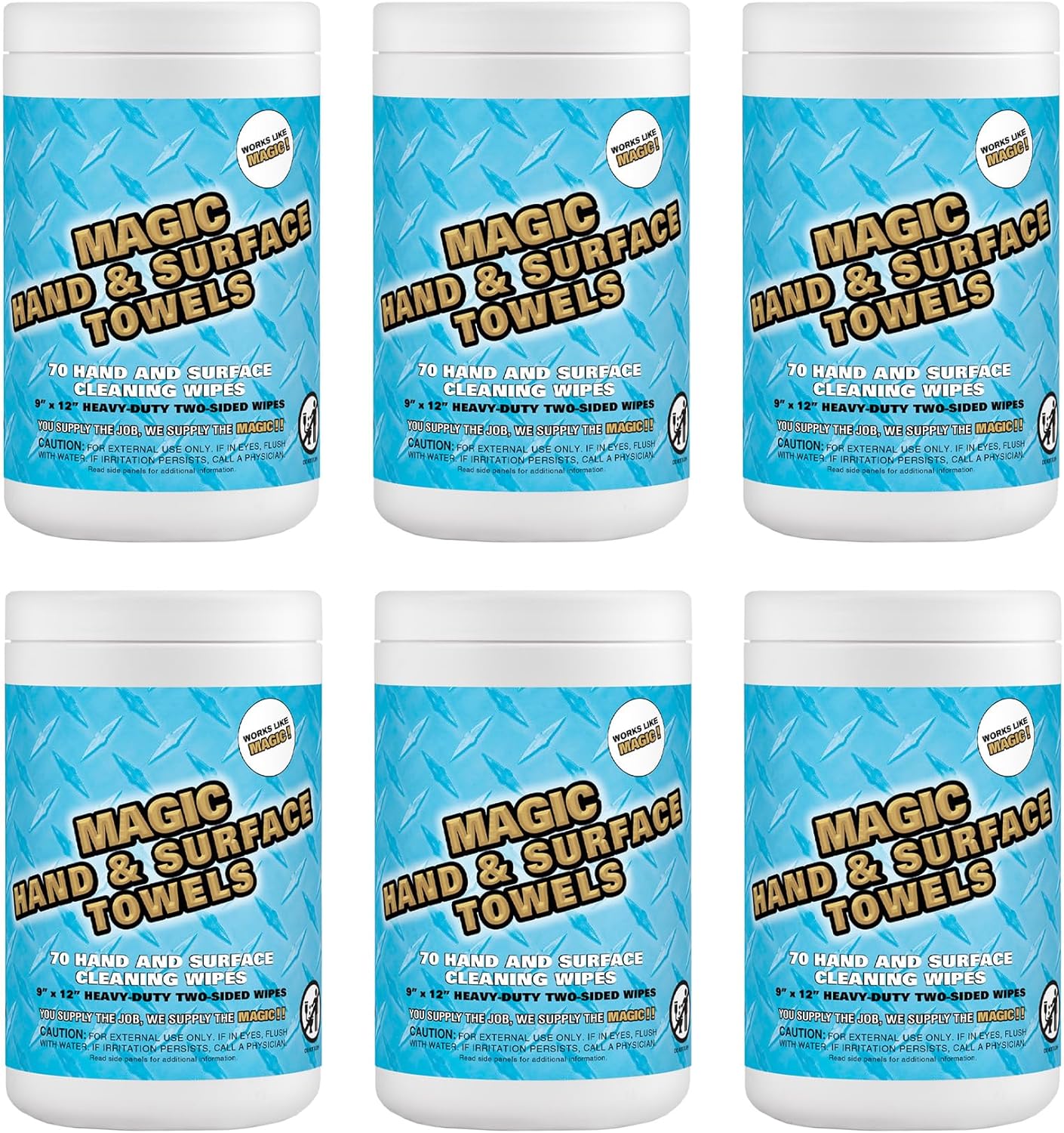 Magic Heavy Duty Cleaning Wipes - Dual Sided Hand & Surface Shop Towels | Professional-grade Cleaning | Waterless | Moisturizing | Cleans Grease, Oil, Dirt, & more (6 Pack | 420 Sheets Total)