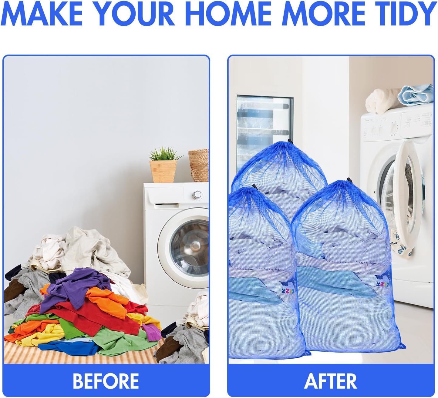 Berlune 30 Pack 24 x 36 Inches Large Mesh Bags for Laundry, Wash bags, Sturdy Mesh Material Closed with Drawstring, Factory, University, Dormitory, Travel and Apartment Dweller (Blue)