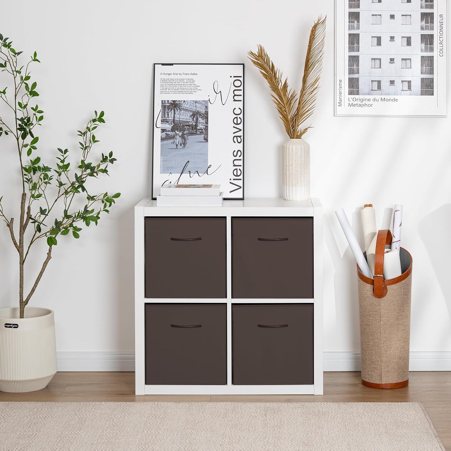 StorageWorks Brown Storage Cubes, 13x13 Storage Cube Bins with Handle, Cube Storage Organizer Bins for Shelves and Closet, Collapsible Storage Bins, 4-Pack