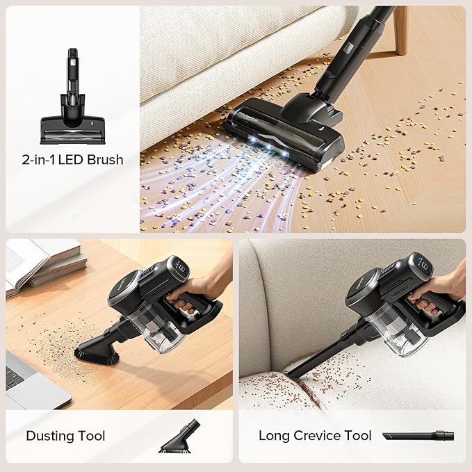Lubluelu Cordless Vacuum Cleaner, Max 50 Mins Runtime, Stick Vacuum with Touch Screen,Lightweight Vacuum for Carpet, Home Hardwood Floor and Pet Hair.