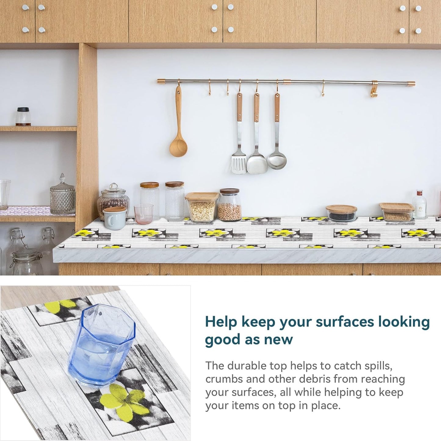 Shelf Liner 18" W x 384" L Long Non Adhesive Kitchen Drawer Liner, Waterproof Shelf Liner Durable Anti-Slip for Kitchen Cabinets