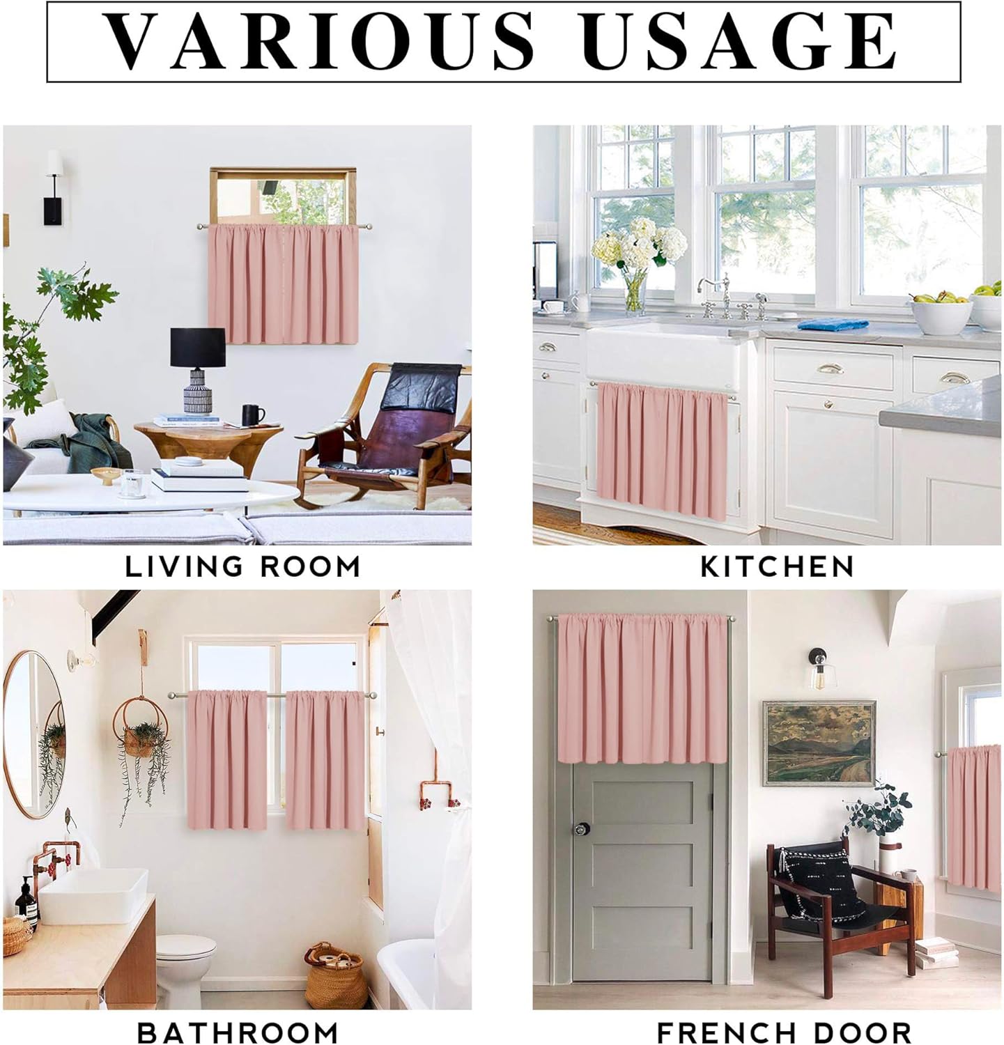 RYB HOME Blackout Curtains for Kitchen, Small Window Curtains Blinds, Thermal Insulating Drapes for Bathroom Cafe Bedroom Small Window, W 29 x L 45 inch, Peach Blush, 2 Panels