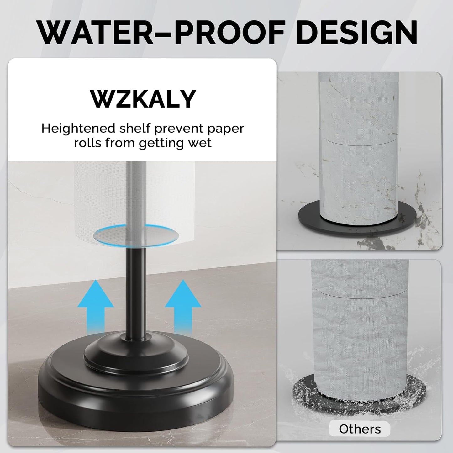 Freestanding Toilet Paper Holder Stand with Storage – Holds 4 Extra Rolls –Matte Black- Toilet Paper Holder for Bathroom – Sturdy Base, Classic Retro Style, Space-Saving Bathroom Storage