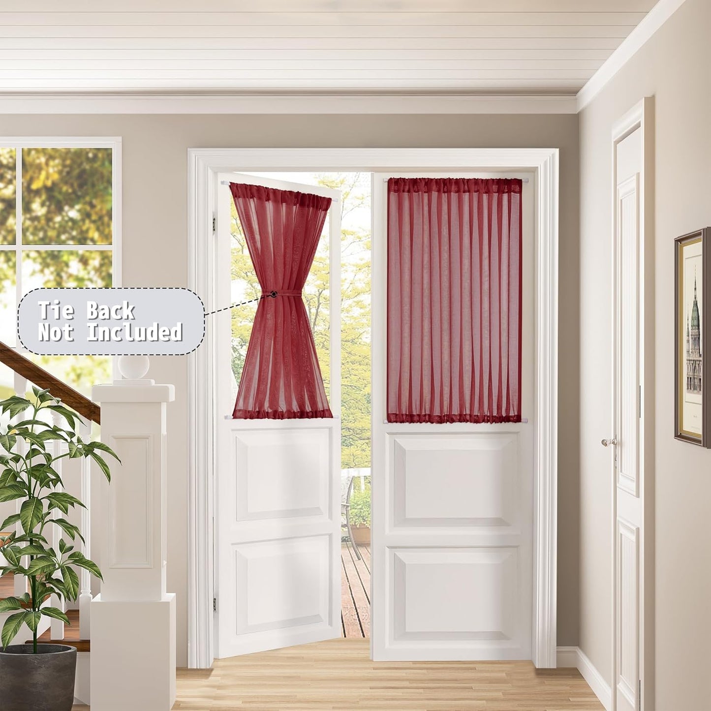 Tollpiz Short Sheer Door Curtain Closet Linen Textured Curtain Sheers Doorway Light Filtering Voile Patio Glass Door Rod Pocket Curtains French Door, 54 x 54 inches Long, Burgundy Red, Set of 1 Panel