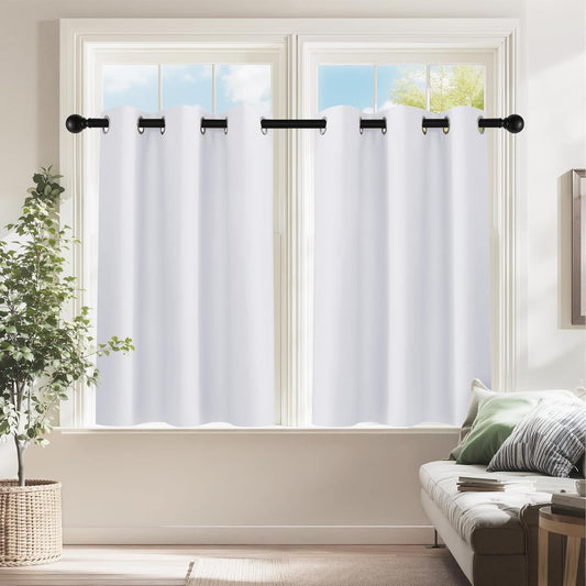 PONY DANCE Room Darkening Window Curtain Tiers, Kitchen/Bathroom/Kids Bedroom Decor Thermal Insulated Window Treatment Short Curtain, Pure White, 34W by 36L inches, 2 Panels