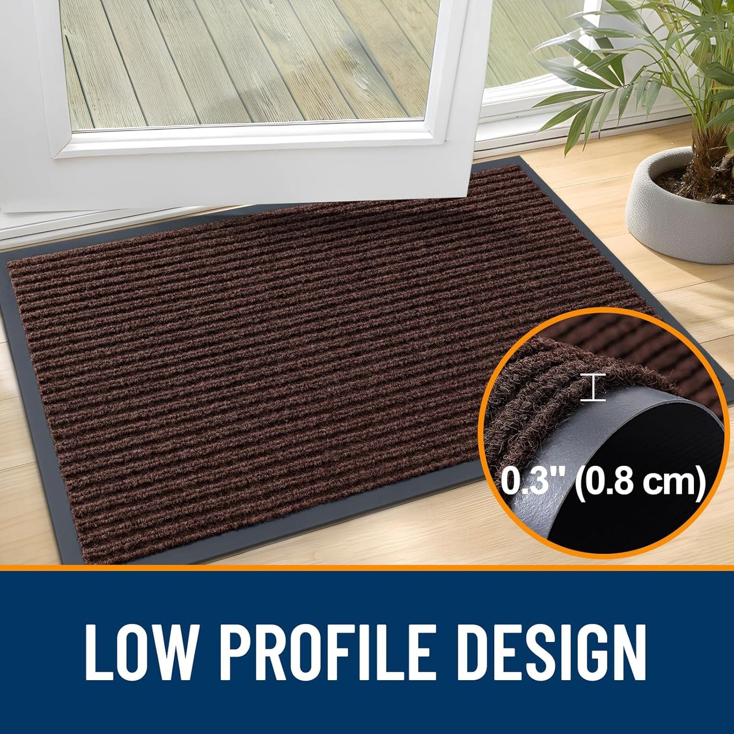 OLANLY Front Door Mat Indoor Outdoor Entrance, Waterproof Heavy Duty Doormat, Fade Resistant, Low Profile, Easy Clean Patio Porch Welcome Floor Mats for Entry, 71x23, Brown