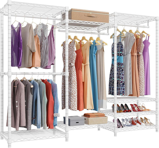 VIPEK V5 Portable Closet Wardrobe Heavy Duty Clothes Rack, Freestanding Clothing Racks with 4 Hang Rods & 8 Shelves, Adjustable Custom Closet Racks, 68.9" L x 15.7" W x 76.4" H, Max Load 800LBS, White