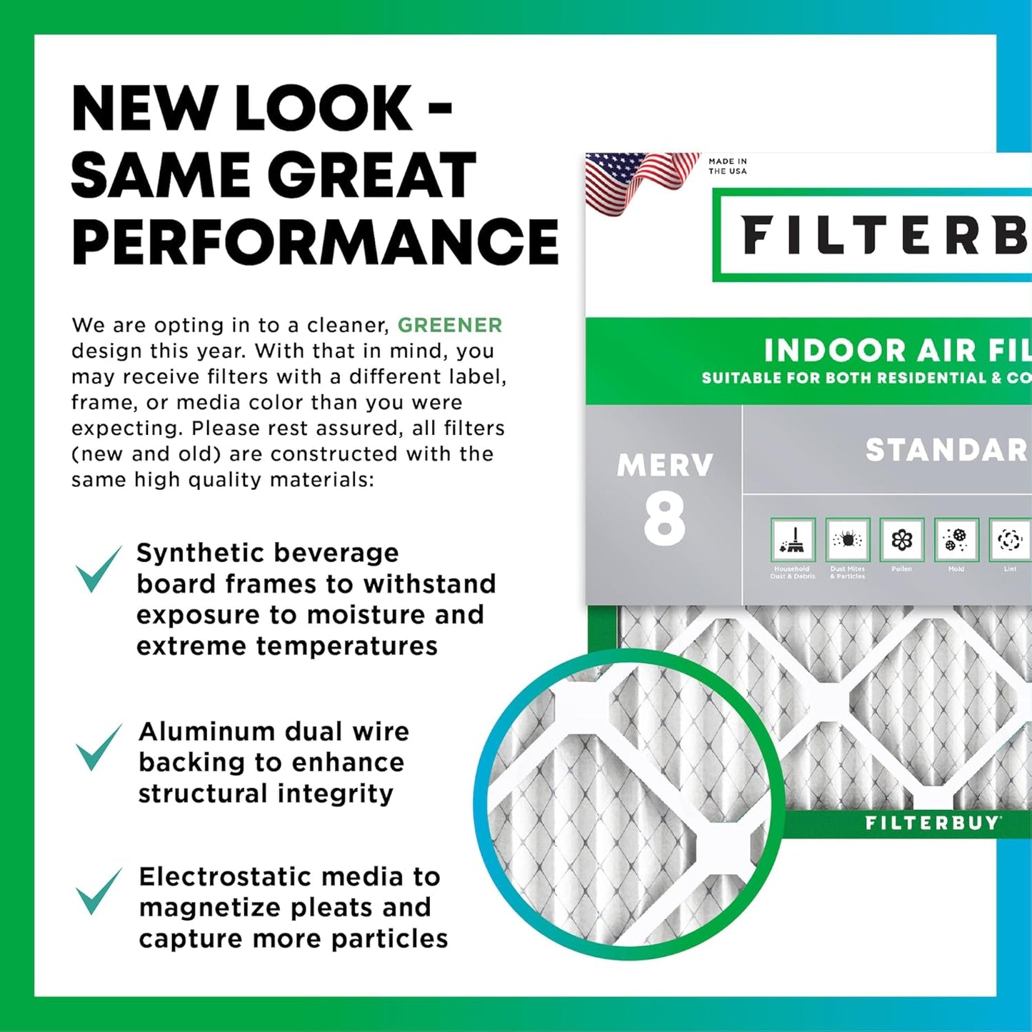 Filterbuy 20x20x1 Air Filter MERV 8 (MPR 700) Dust Defense Replacement (6-Pack), Electrostatic Pleated HVAC AC Furnace Filters, Made in USA (Actual Size: 19.50 x 19.50 x 0.75)
