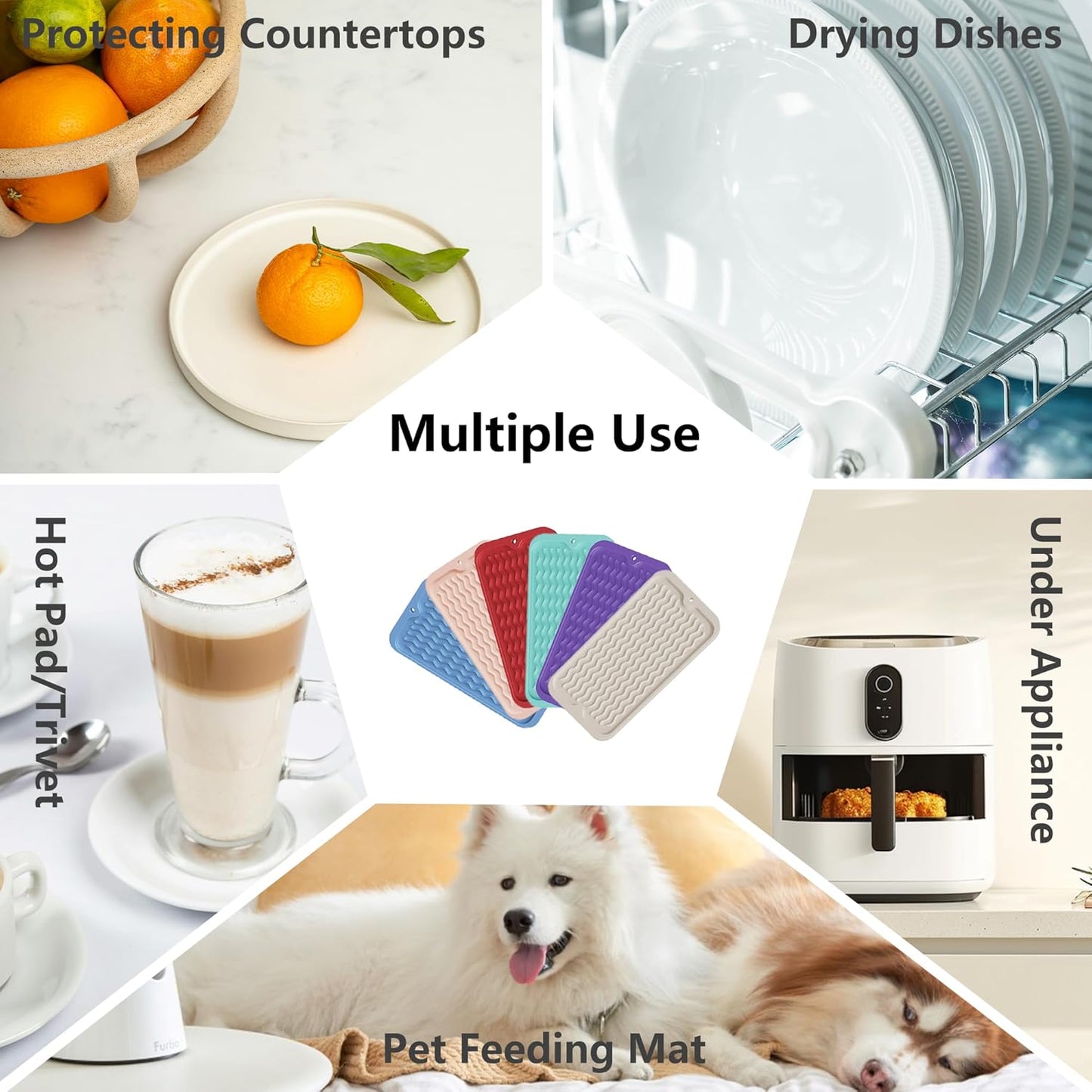 ZLR Silicone Dish Drying Mat for Kitchen Counter, Eco-Friendly Fast Dry Dish Mat, Easy Clean Multi Usage Drying Matt, Heat Resistant Trivet, 6" x 12" Extra Small, Black