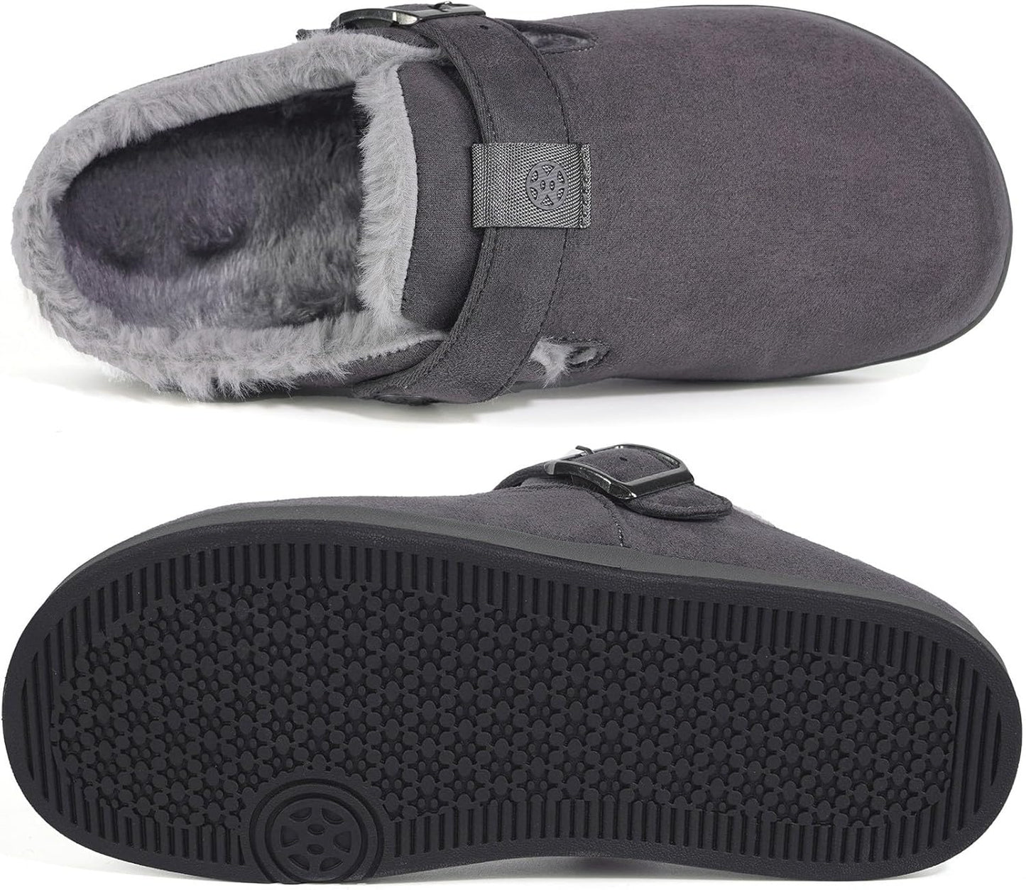 Fur Lined Clogs for Women Men Suede Winter Slippers Arch Support Slip on Mules Potato Shoes with Removable Cushion Footbed Warm Home House Shoes