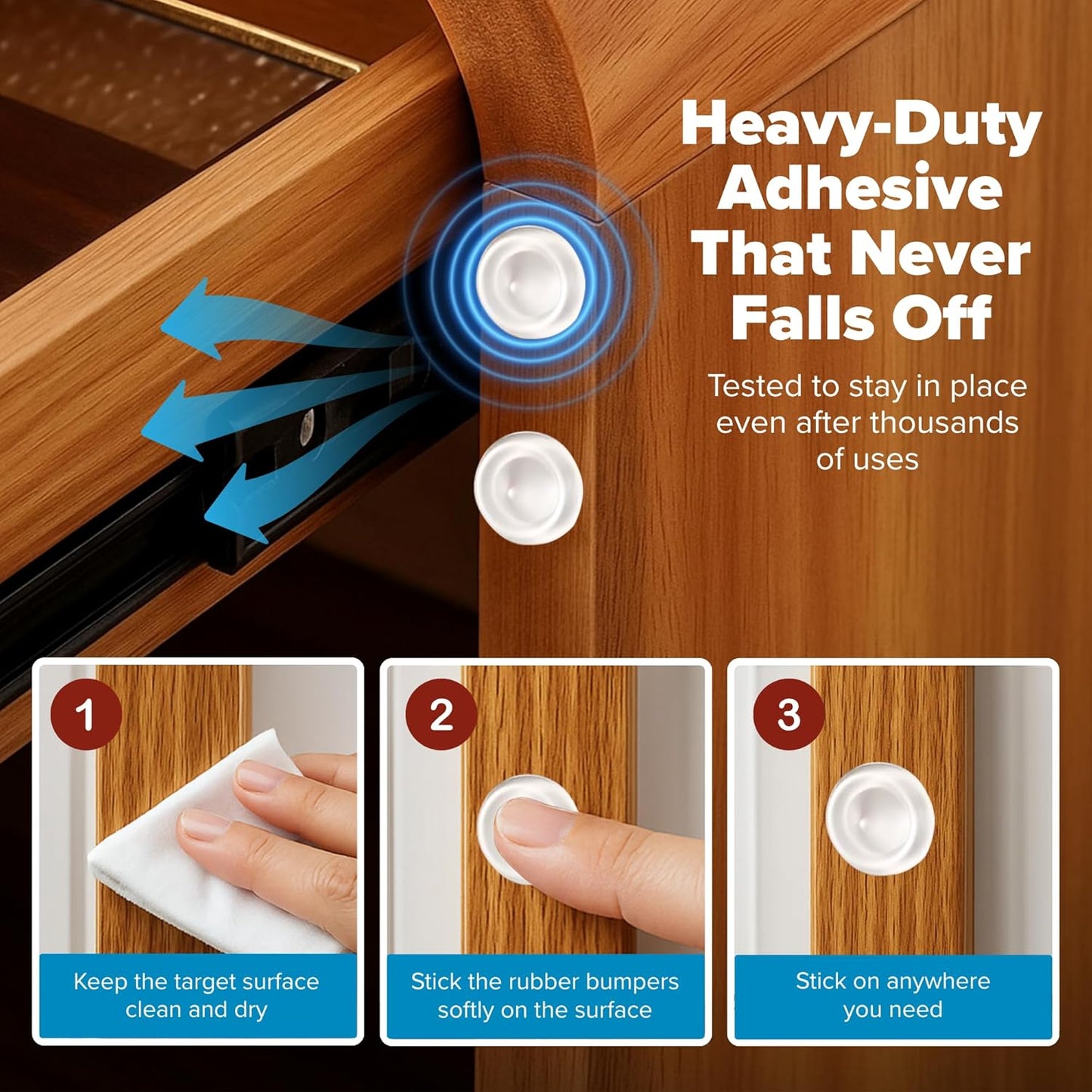 Strongest Home Cabinet Door Bumpers – 200 Pack White Rubber Bumpers Self-Adhesive for Cabinets, Drawers & Furniture – Soft Cabinet Stoppers for Quiet Close & Surface Protection – 0.5" x 0.2"