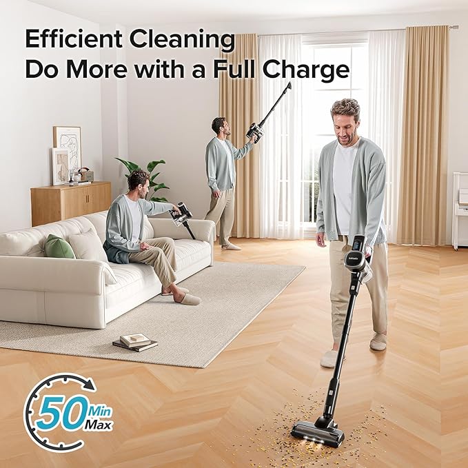Lubluelu Cordless Vacuum Cleaner, Max 50 Mins Runtime, Stick Vacuum with Touch Screen,Lightweight Vacuum for Carpet, Home Hardwood Floor and Pet Hair.