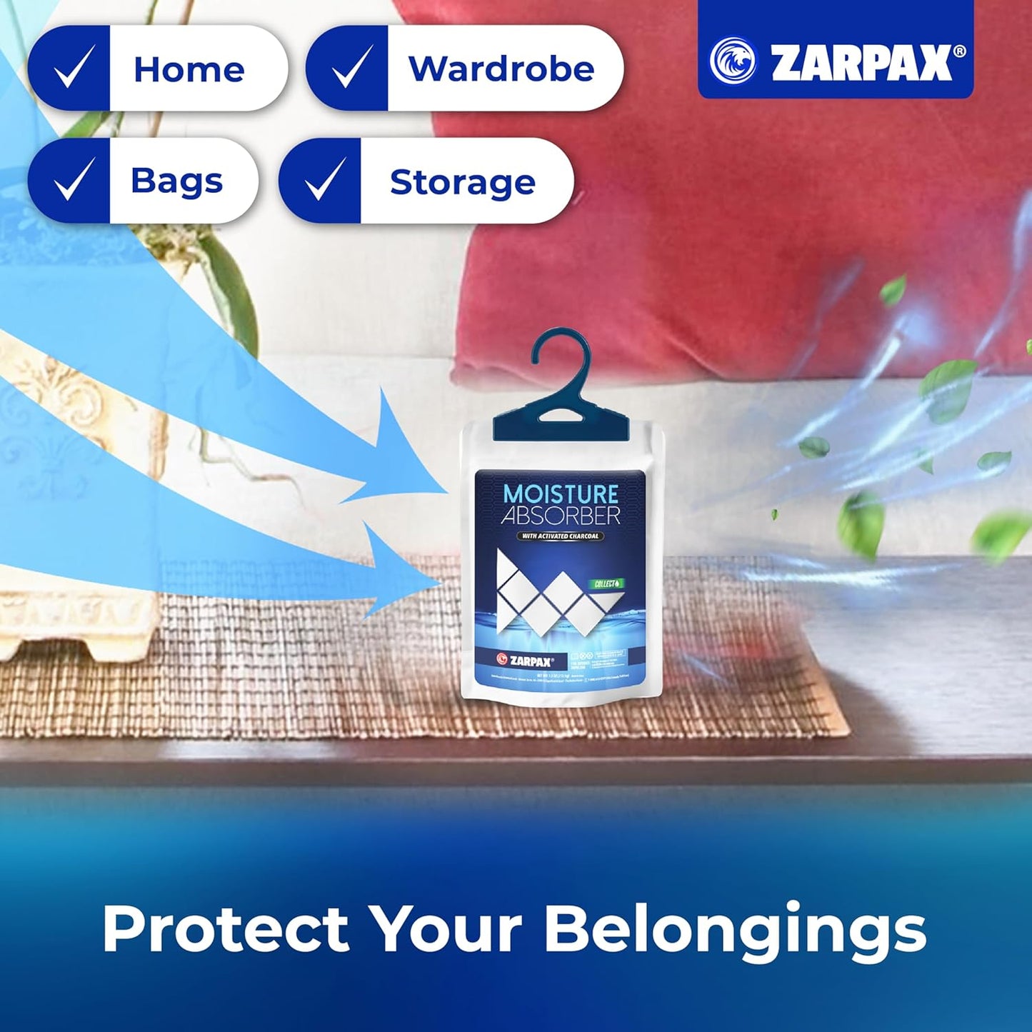 Moisture Absorber Sachets Activated Charcoal 7.5 oz/212g - Remove Excess Moisture In Air & Odor - Desiccant Dehumidifier for Closet, Drawer, Storage - Dampness & Humidity Control - Set of 10