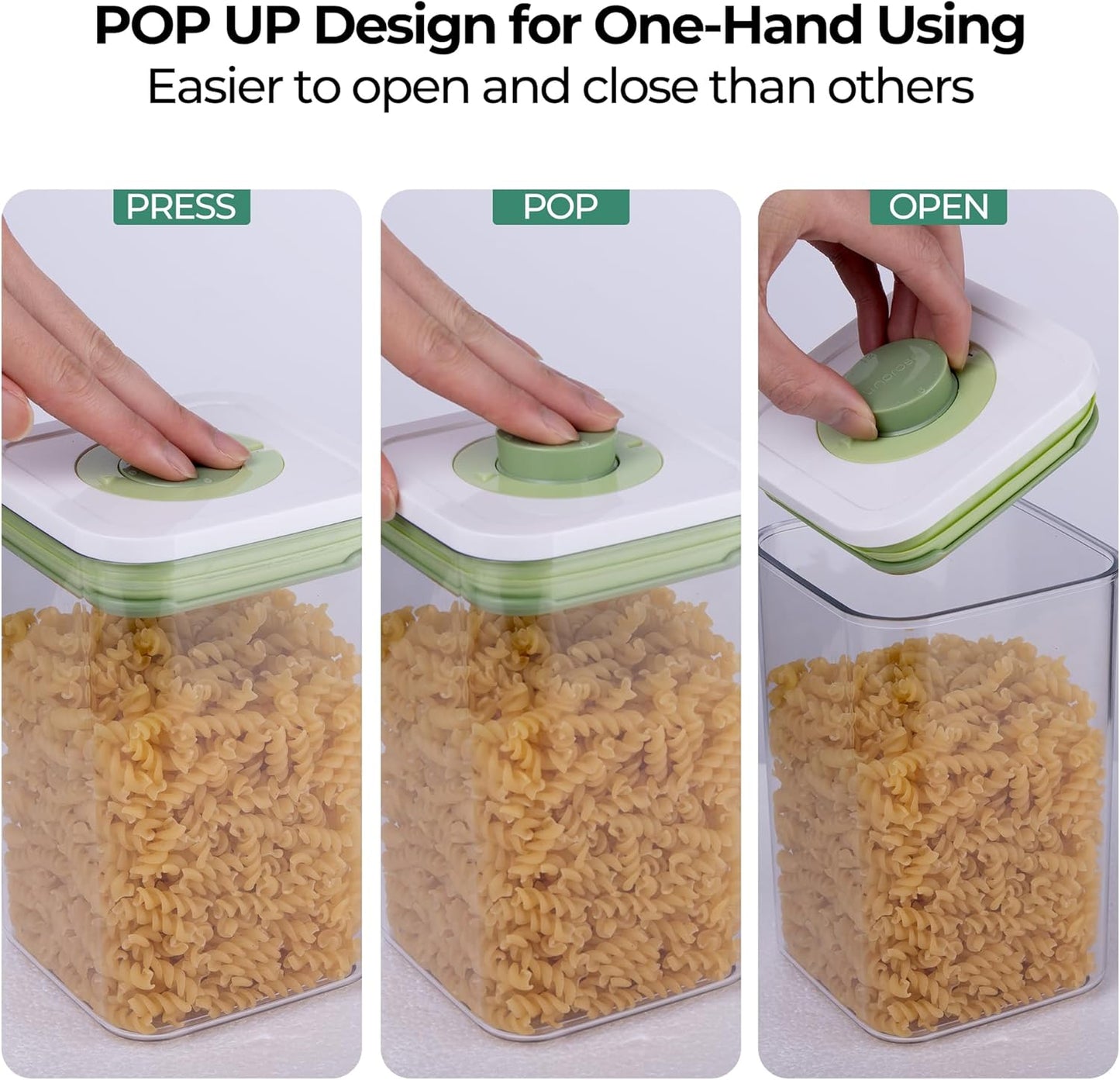 linoroso Pop Airtight Food Storage Containers with Date Recording Lids, Stackable Plastic Storage Containers Set of 7, Dry Cereal Container Set for Pantry Countertop Fridge Organization