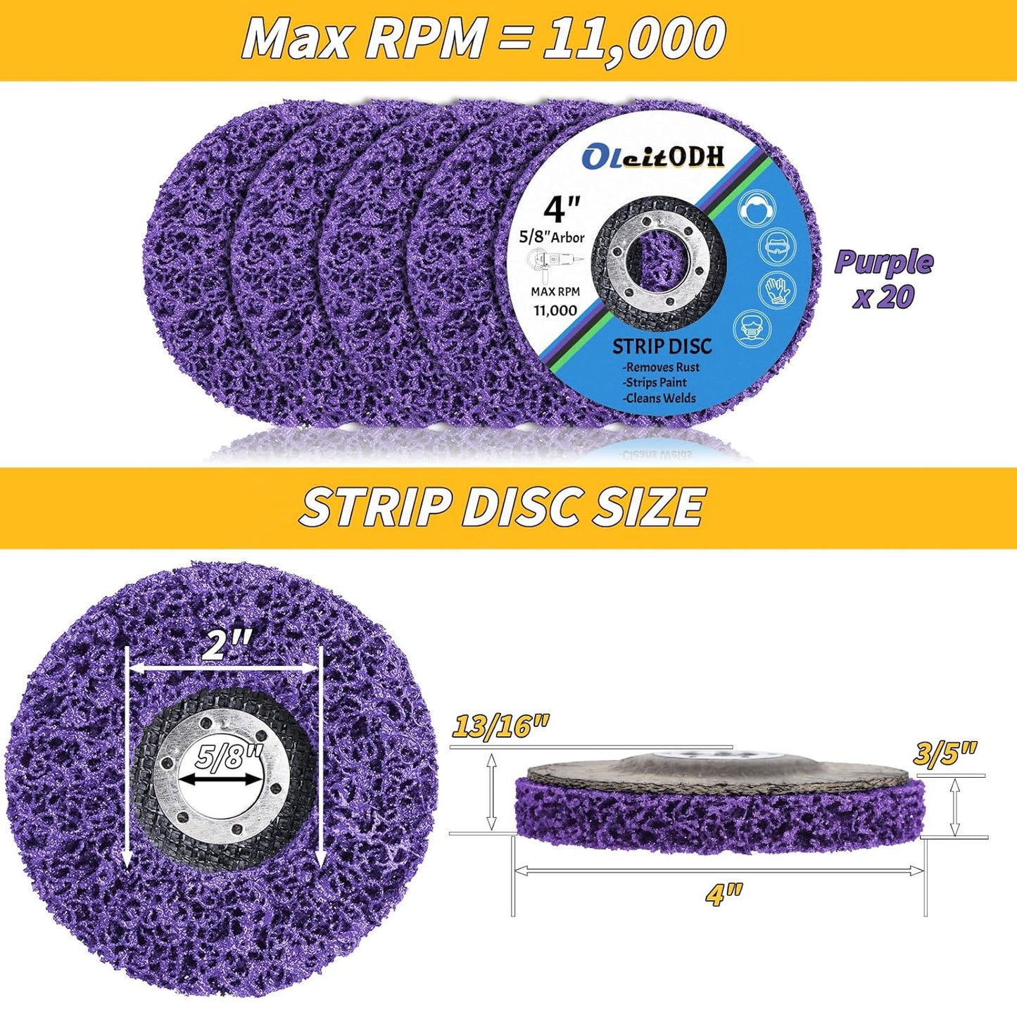 20 Pcs 4" x 5/8" Strip Discs Bulk, Paint Stripping and Rust Removal Wheels for Angle Grinders, Abrasive Grinding Discs for Metal, Wood, and Fiberglass, Purple