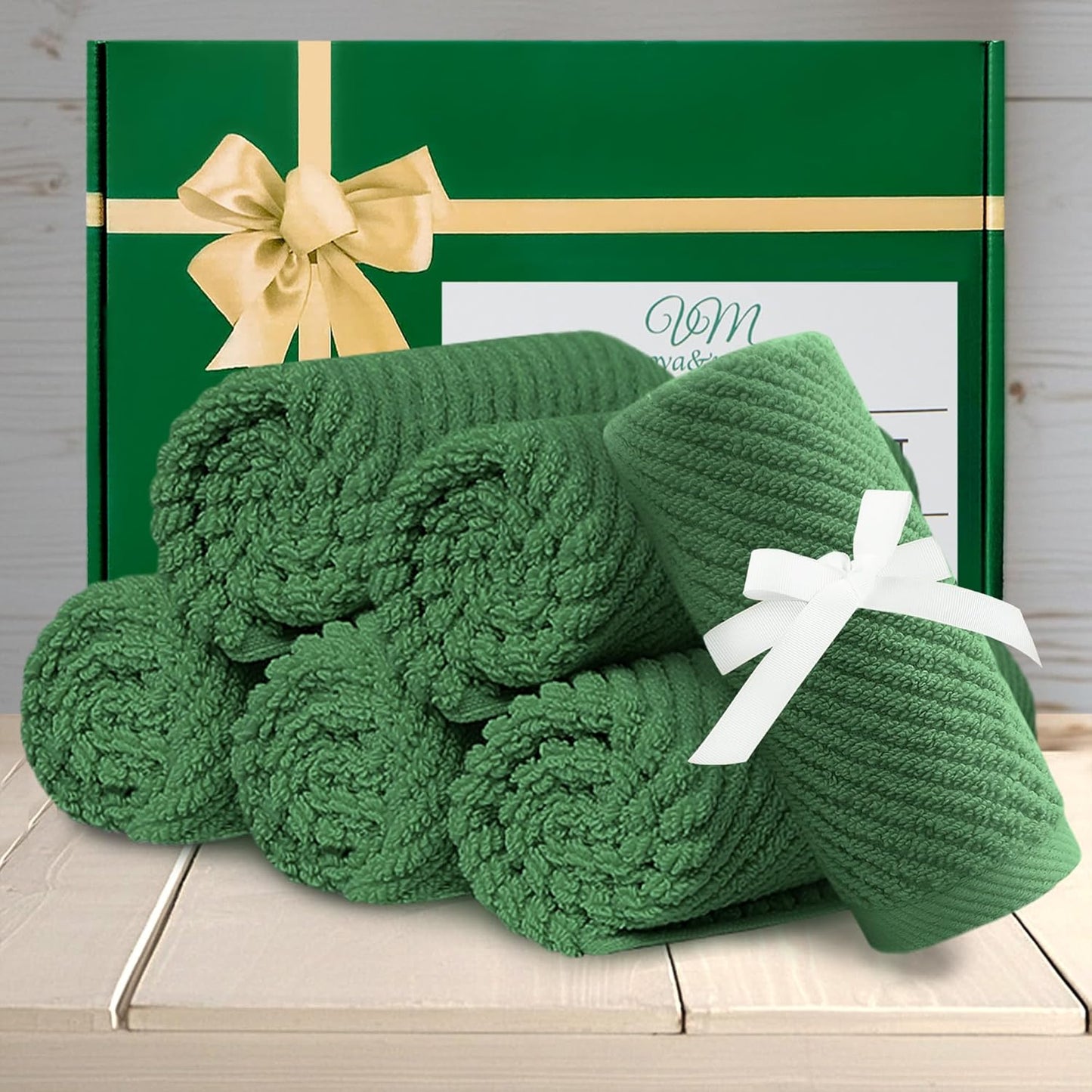 VOOVA & MOVAS Green Washcloths, 6PC Hand Towels 13" x13" - 100% Cotton | Thick | Quick Dry | Lightweight, Wash Cloths for Your Face, Bathroom Essentials, Hunter Green