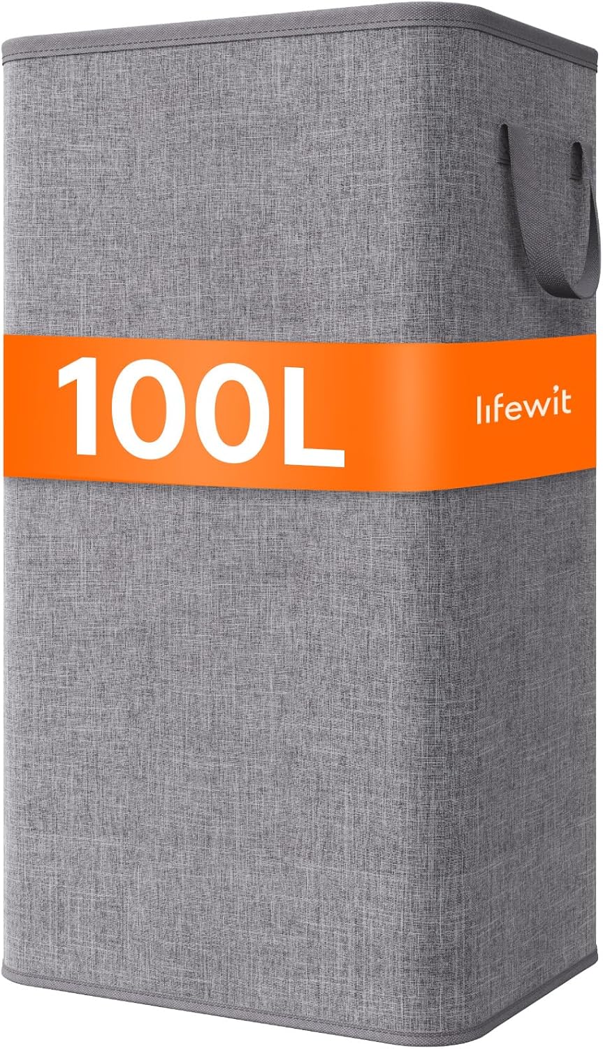 Lifewit 100L Large Tall Laundry Hamper, Collapsible Laundry Basket with Handles, Foldable Clothes Hampers for Laundry, Portable Dirty Clothes Hamper for Dorm College Bedroom Bathroom, Light Gray