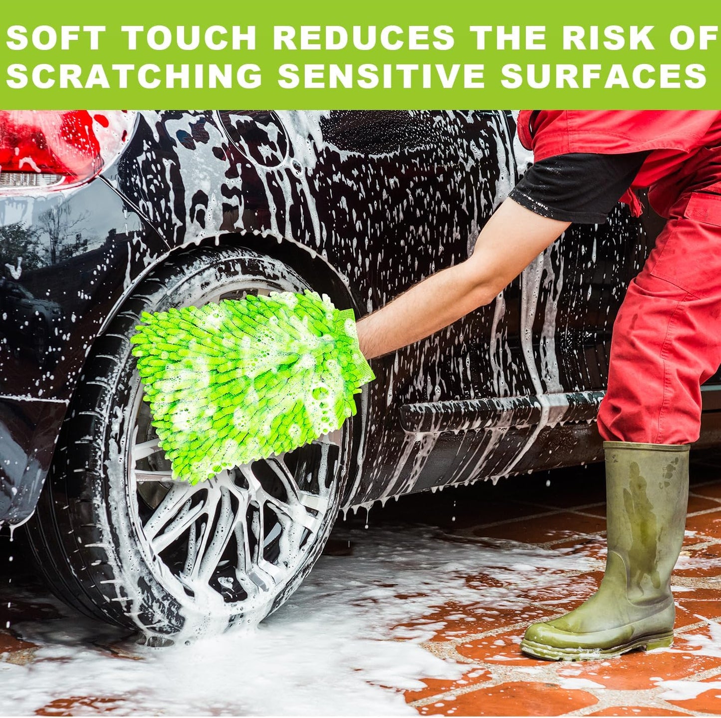 Car Wash Mitt, 2 Pack Premium Chenille Microfiber Wash Mitt, Scratch-Free & Lint-Free, Rich Foam, Highly Absorbent, Perfect for Car Washing and Detailing, 7.12''X10.14''