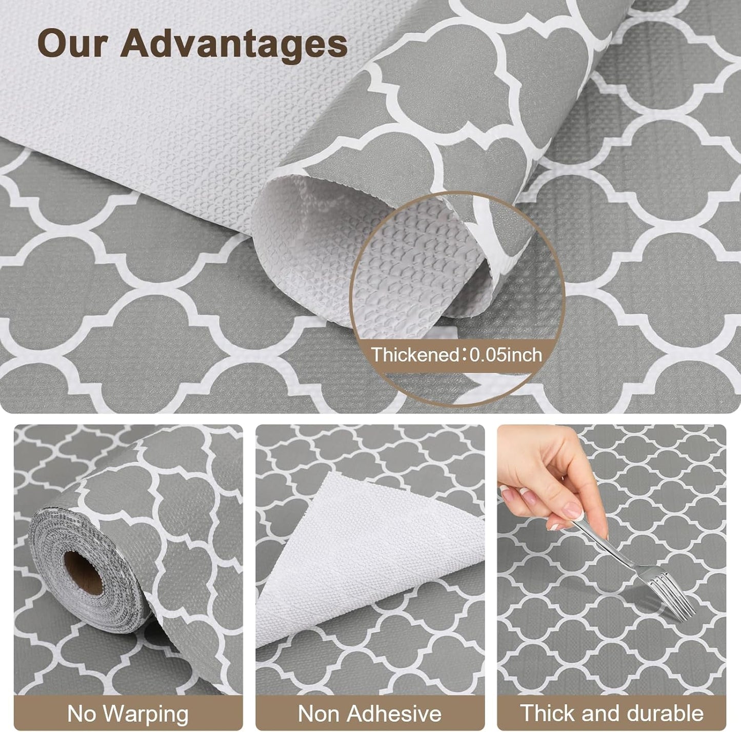 OcePor Non-Adhesive Drawer and Shelf Liner 17.5IN x 20FT，Non Slip Cabinet and Cupboard Liner, Kitchen Cabinet Liners for Shelves, Waterproof Drawer Shelf Liners for Cabinets/Bathroom Cupboard