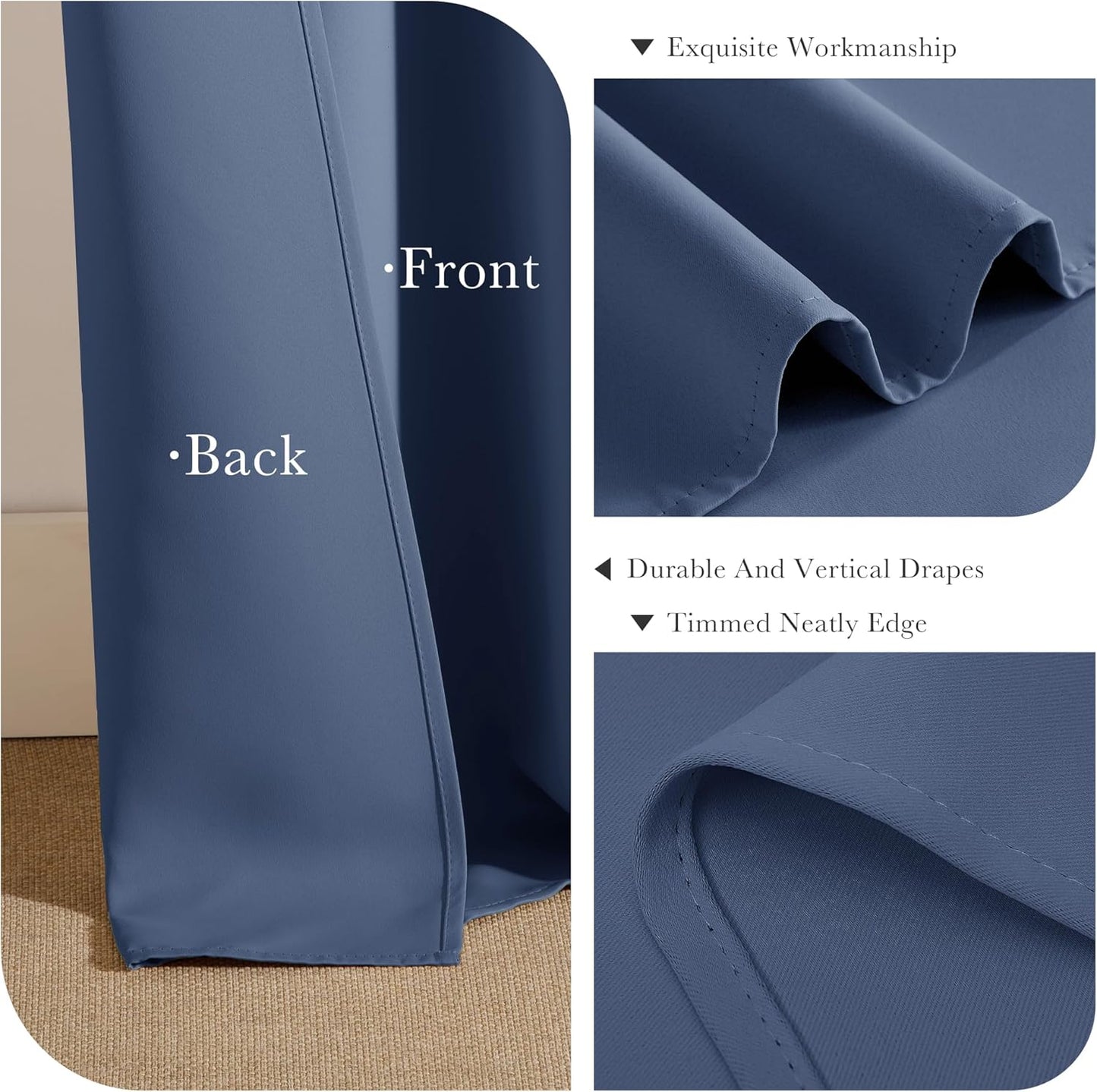 PONY DANCE Stone Blue Blackout Curtains for Bedroom 63 Inch Length 2 Panels Set, Thermal Insulated Energy Saving Grommet Top Window Treatment Drapes for Living Room, W34 x L63 Inch