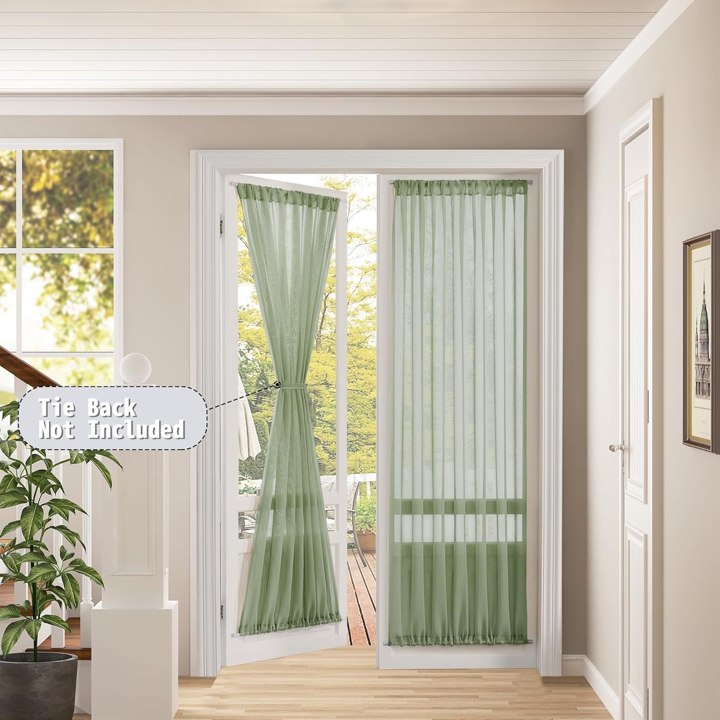Tollpiz Sheer Door Curtains Closet Linen Textured Curtains Sheer Doorway Light Filtering Voile Rod French Door Pocket Curtain Patio Door, 25 x 72 inches Long, Sage Green, Set of 1 Panel