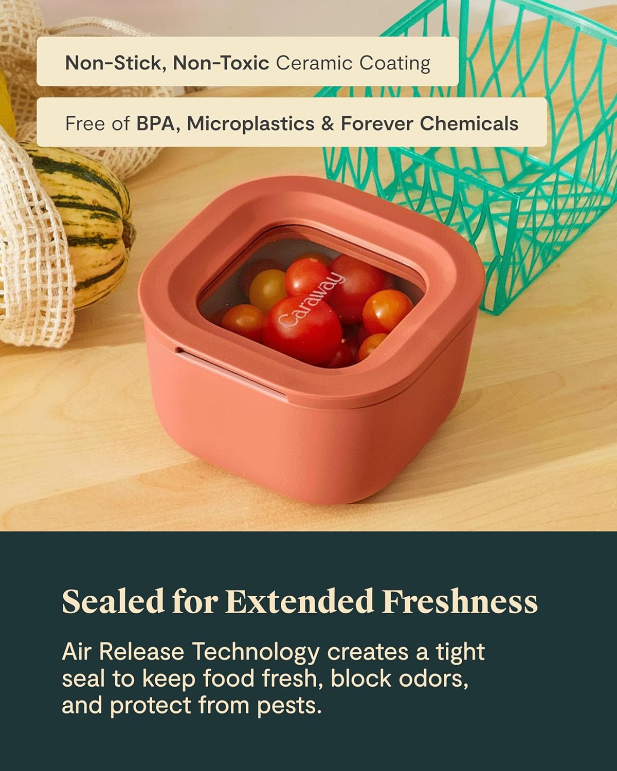 Caraway 2pc Glass Food Storage Set - 1.75 Cup Food Containers (2) - Non-Toxic Ceramic-Coated Glass - Air Release Technology - Compact & Stackable Design - Navy