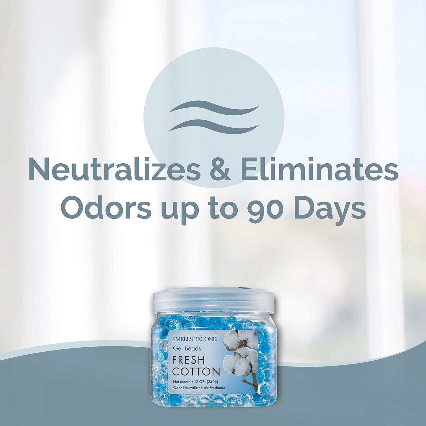 SMELLS BEGONE Odor Eliminator Gel Beads - 12 oz, Pack of 2 - Eliminates Odor in Bathrooms, Cars, Boats, RVs & Pet Areas - Air Freshener - Made with Essential Oils - Fresh Cotton Scent