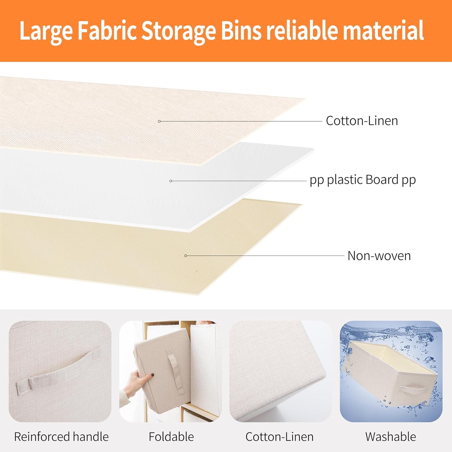 Linen Folding Storage Bins, 3 Pack Large Storage Baskets, Washable, Clothing Storage Bins with Handle, Closet Organizer for Storage Sweater,Sheets(Beige, 18½"x11" x8½")
