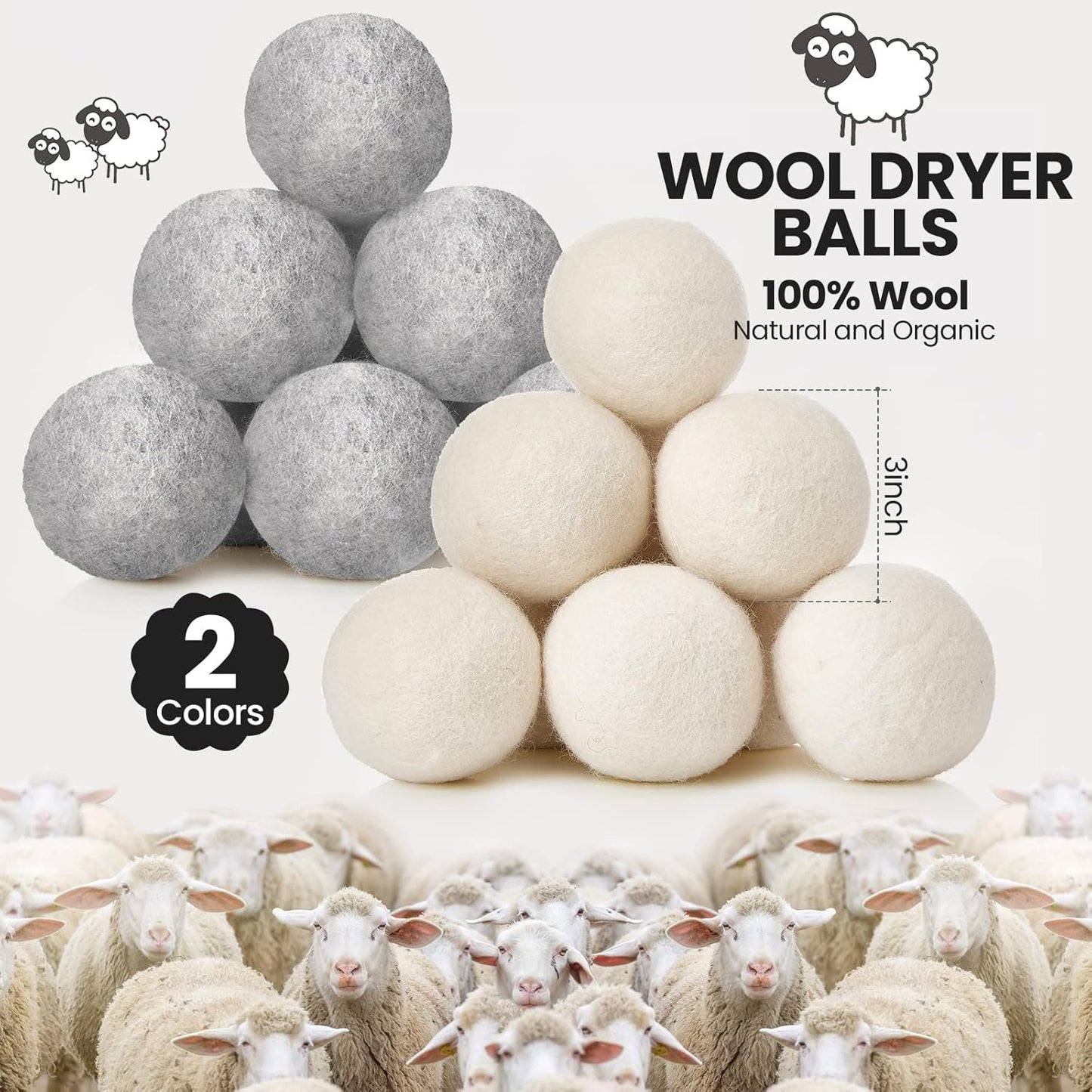 Roowest 32 Pieces Wool Dryer Balls Set 30 Reusable Wool Balls with 2 Muslin Bags Wool Laundry Balls Fabric Softener Ball Anti Wrinkle Anti Static Saving Energy and Time