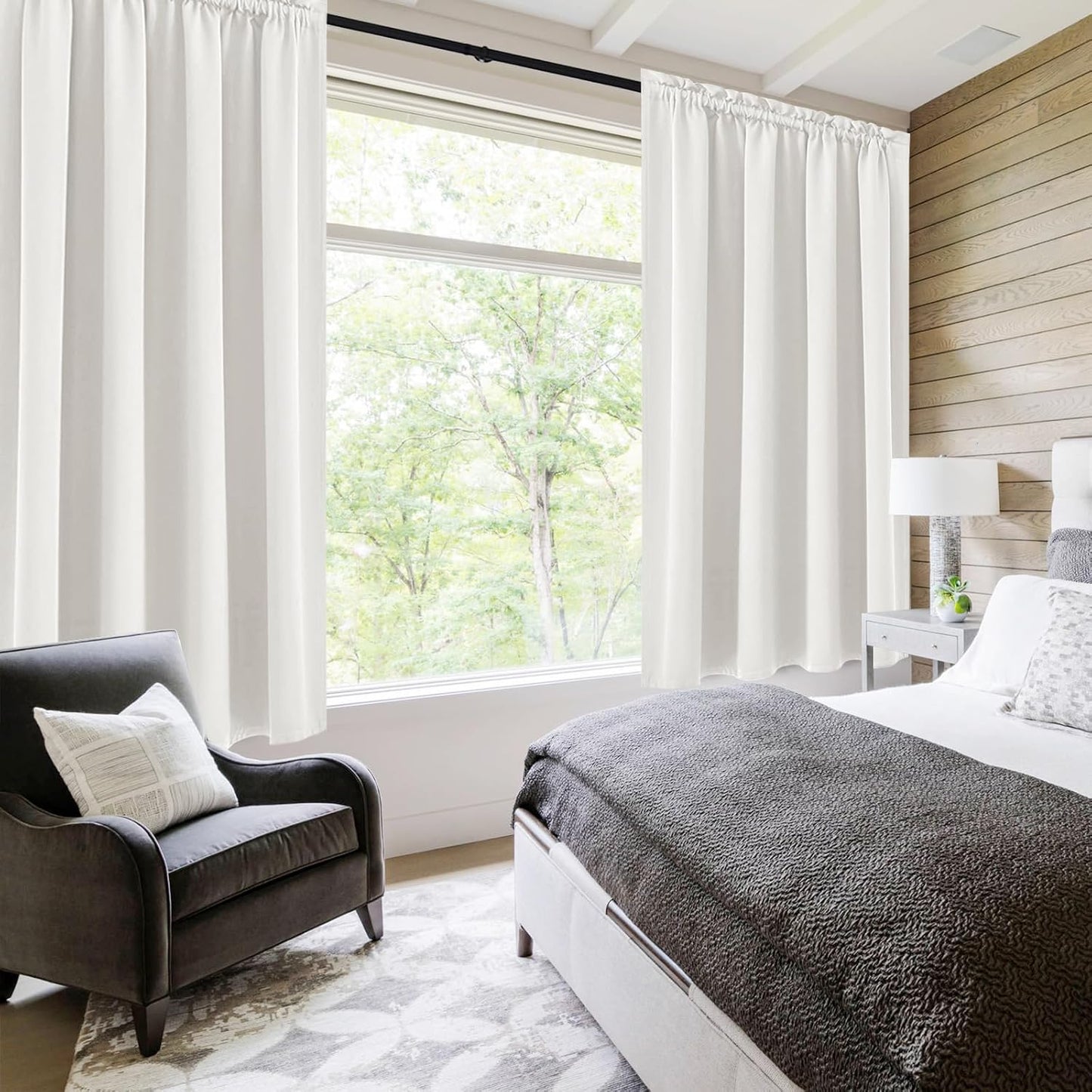 DWCN Blackout Curtains Thermal Insulated, Energy Saving & Noise Reducing Bedroom and Living Room Curtains, Ivory, W 52x L 63 Inch, Set of 2 Rod Pocket Curtain Panels