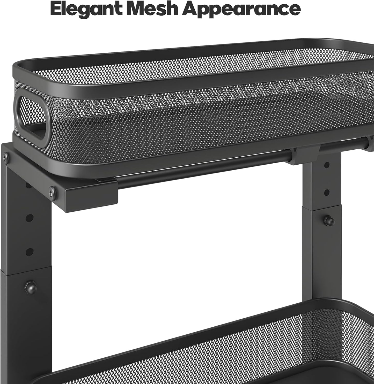 2 Pack 15.7IN-Depth Under Sink Organizer With Smooth Cylindrical Rail,2-Tier Pull Out Multi-Purpose Cabinet Storage for Bathroom&Kitchen,Height Adjustable,Rust-resistant Coating-Gun Gray