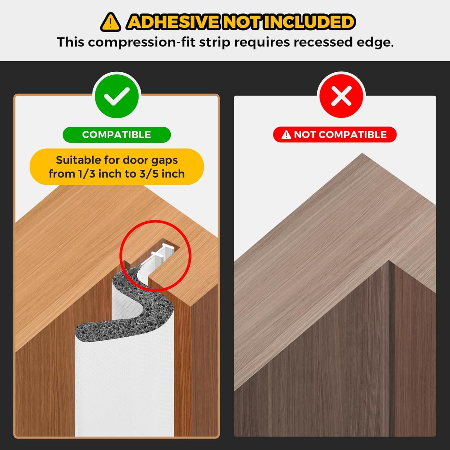 Weather Stripping Door Seal Strip - Soundproof Q-Shaped Foam for Exterior Door Frame, Large Gap Seal, Noise Cancelling, Easy to Install (White, 21FT)