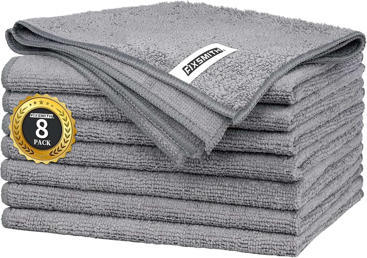 FIXSMITH Grey Microfiber Cleaning Cloth -Pack of 8, Highly Absorbent Cleaning Rags, 16"X12" All Purpose Cleaning Towels for Housekeeping, Kitchen, Car, Lint Free and Reusable Microfiber Towels