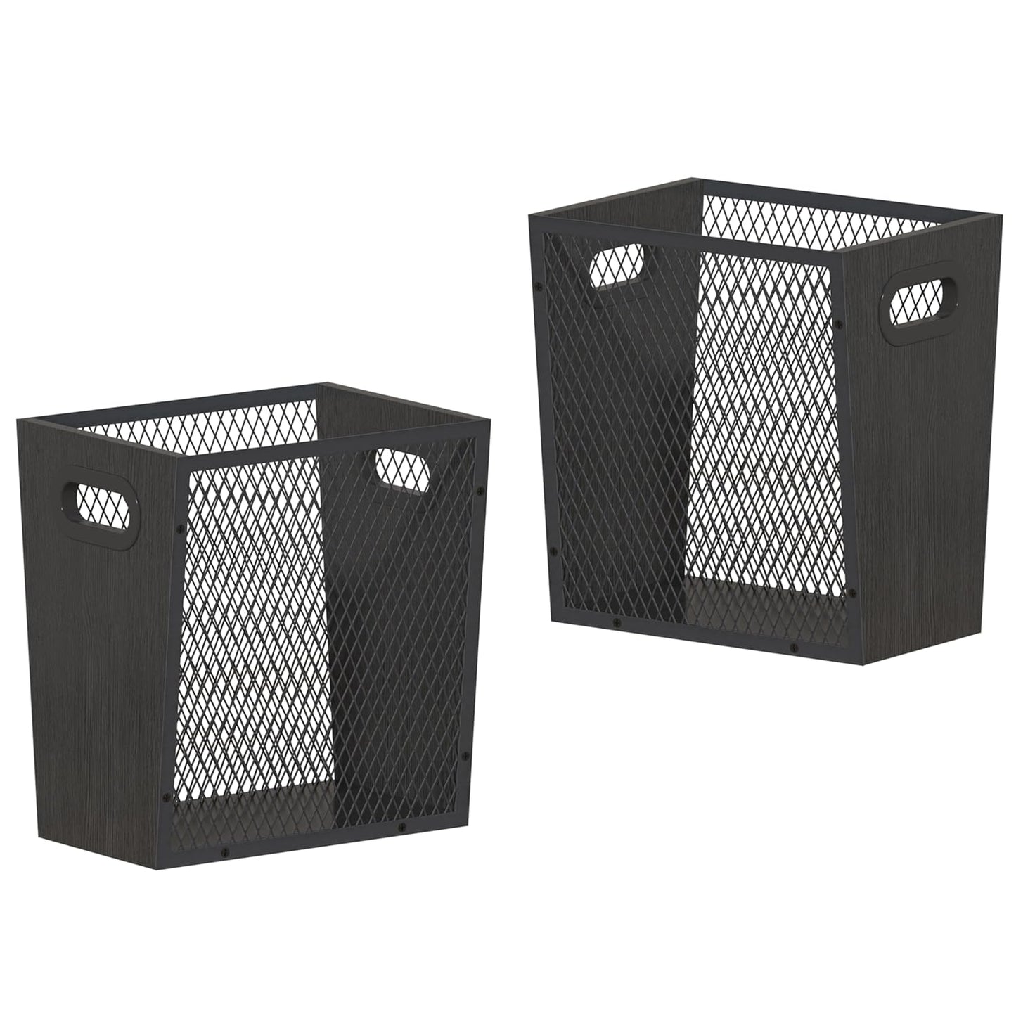 Piskyet Black Office Trash Can for Near Desk,4.5 Gallon Unique Wood Bedroom Garbage Can,Vintage Wastebasket with Handle, Decorative Trash Can for Home Office,2pack 10.8" L x 7.8" W x 11.8" H