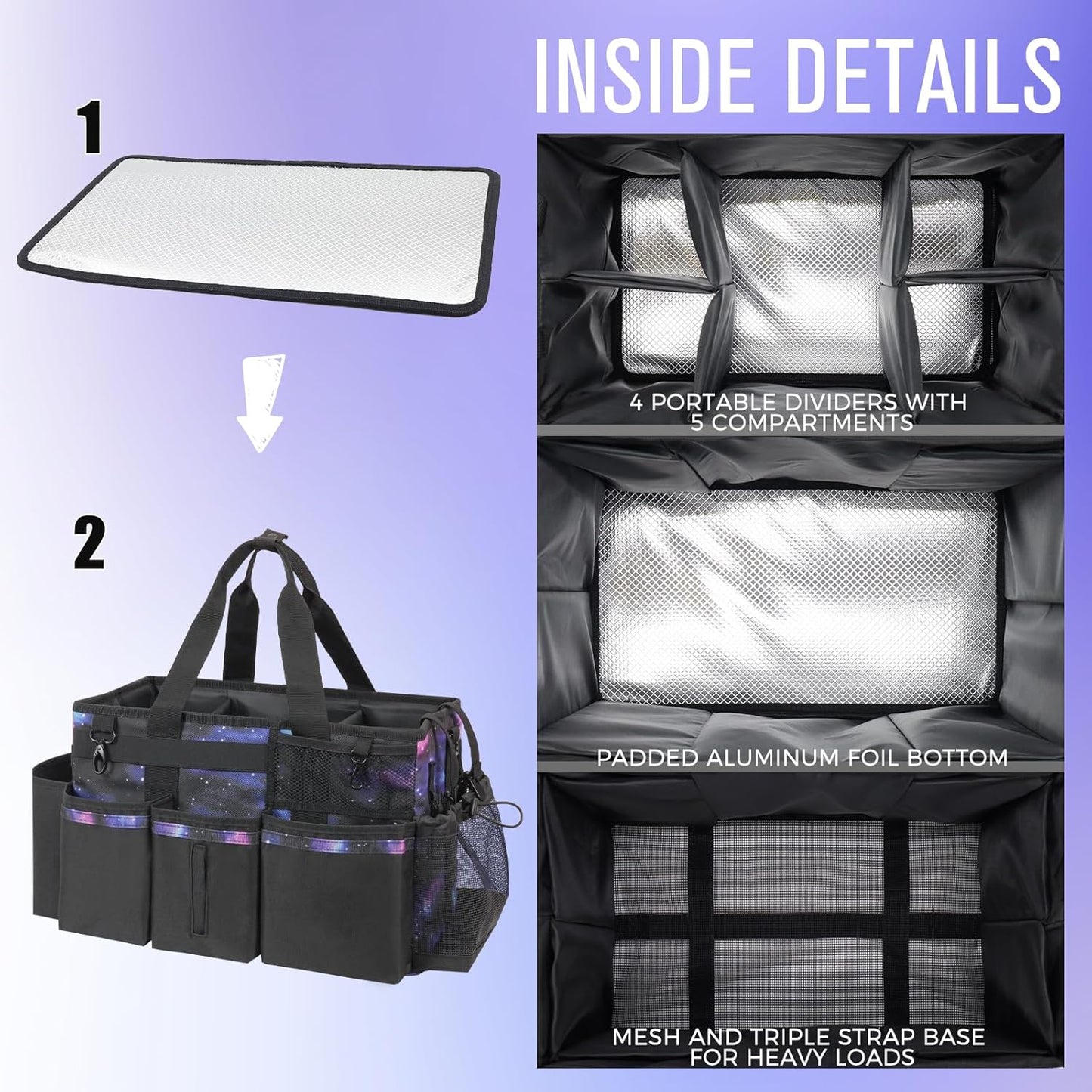 Wearable Cleaning Caddy, Cleaning Caddy Supplies Organizer with Handle & Shoulder Straps for Housekeepers, Under Sink & Car Cleaning Tool Organizers Bag with 4 Foldable Divider (StarrySky)