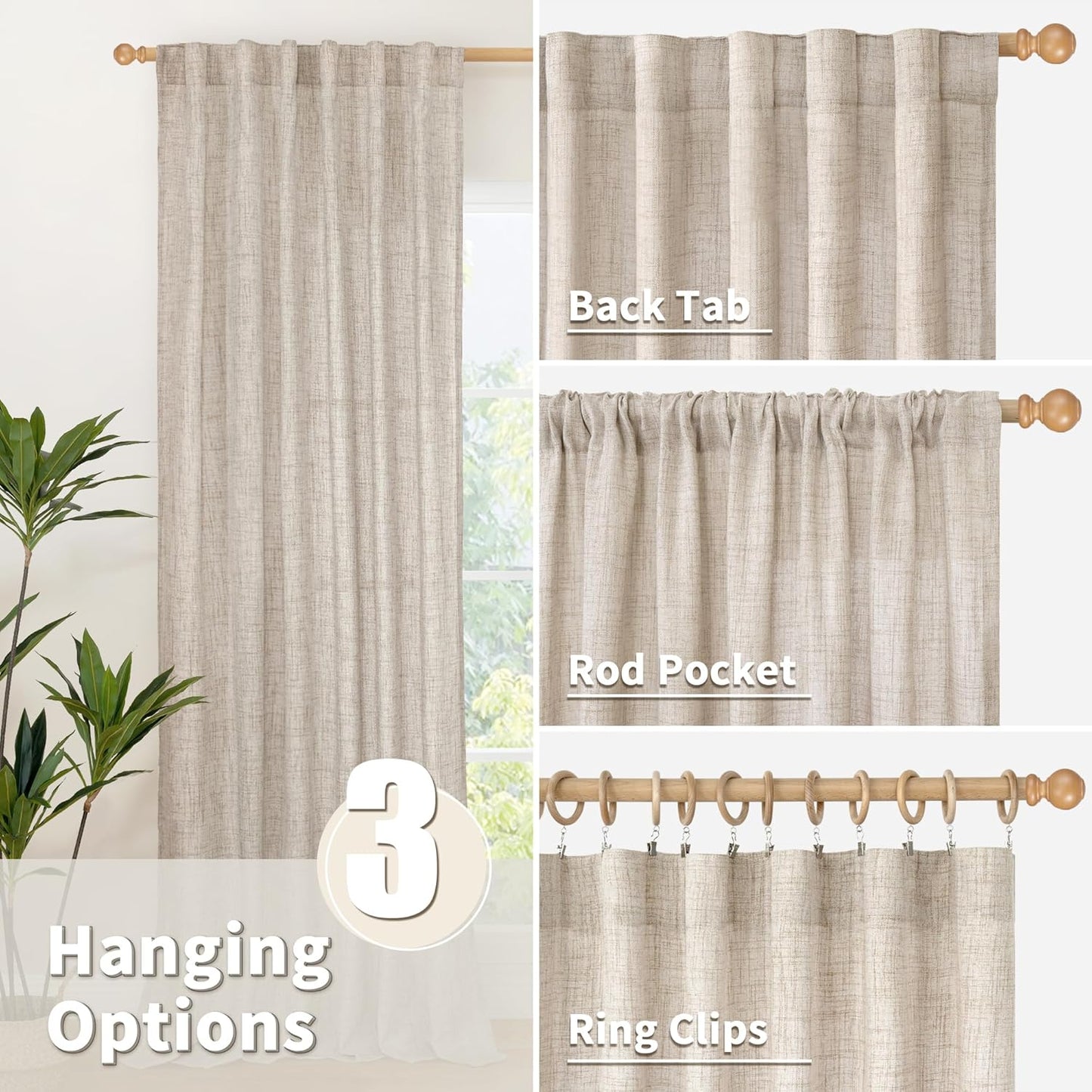 YoungsTex Cafe Linen Curtains 36 Inch Length for Kitchen Window Over Sink - Small Half Window Drapes Semi Sheer Light Filtering with Rod Pocket Back Tab for Bathroom, 2 Panels, 30 X 36 Inch