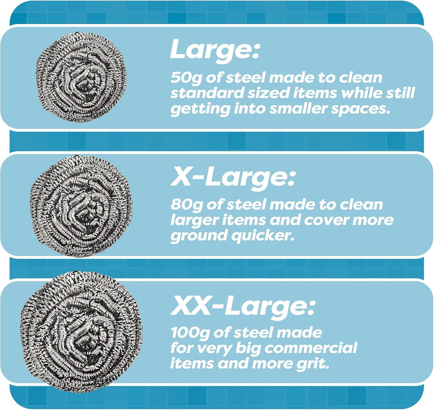 12 Pack Stainless Steel Scourers by Scrub It – Steel Wool Scrubber Pad Used for Dishes, Pots, Pans, and Ovens. Easy scouring for Tough Kitchen Cleaning. (X Large (80 gram))