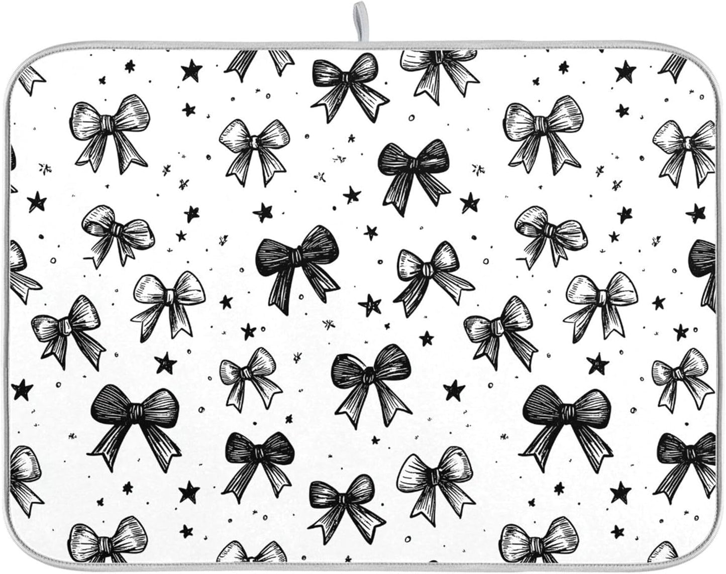 Black White Bowknot Dish Drying Mat for Kitchen Countertop 18x24 Rectangle Bow Large Drying Mat Reusable Quick Dry Dish Sink Absorbent Mats Dishwasher Easy Clean Decorative Home Decor Essentials