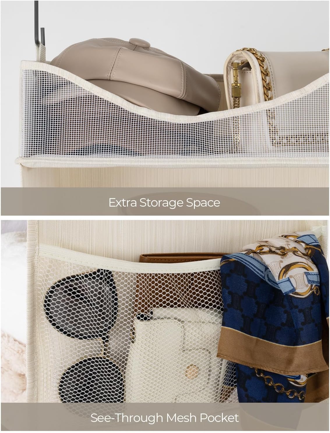 StorageWorks Hanging Closet Organizer, 3-Shelf Hanging Closet Shelves with Top Shelf, 15 ¾"W x 12" D x 31" H, Extra-Large Space, Ivory White