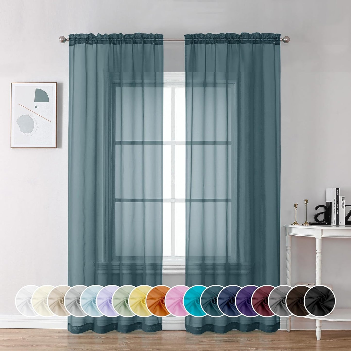Chyhomenyc Stone Blue Sheer Curtains 72 Inch Length 2 Panels, Light Filtering Soft Airy Rod Pocket Voile Window Curtain Drapes for French Door Bedroom Living Room, Each 42Wx72L Inches