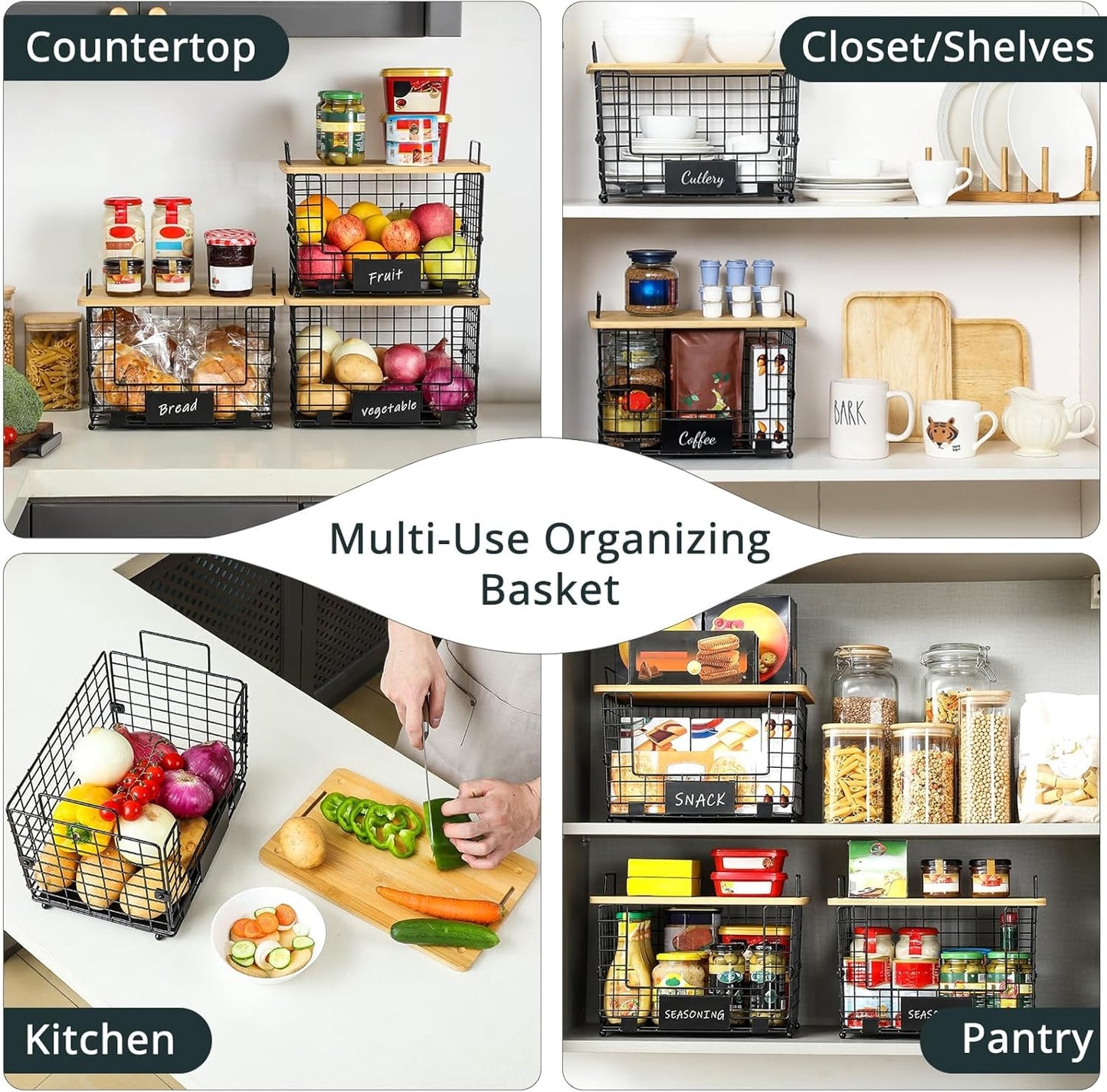 Upgrade Larger, Fit 13/30/33+ Gallon Trashbag Perfectly - 1 SET Stackable Trash Bag Holder with Tags & Bamboo Top, Garbage Bag Dispenser Stand, Kitchen Pantry Under Sink Laundry Room Organizer Basket