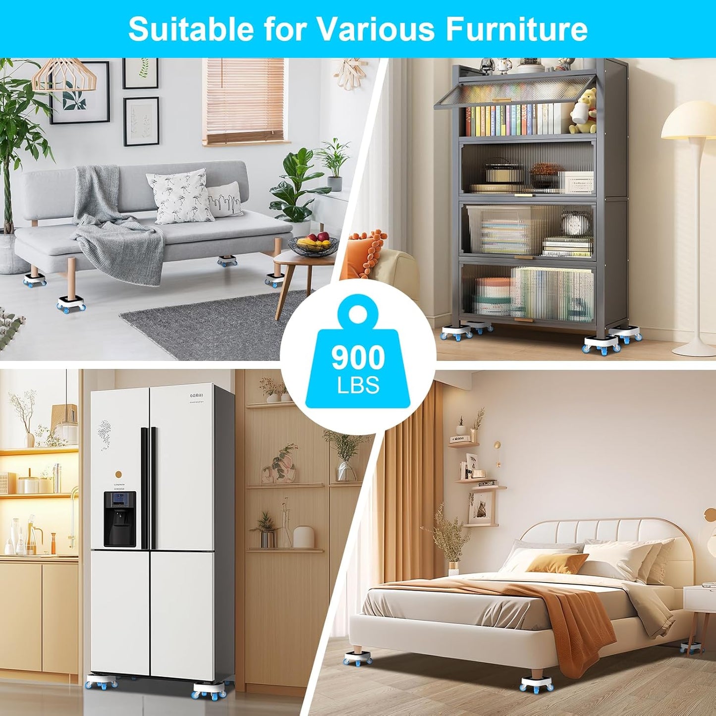 New Upgrade Furniture Sliders, Furniture Dolly with 360° Rotatable Wheels, Furniture Movers for Moving Heavy Duty Sofa, Bed, Load Capacity Up to 900lb