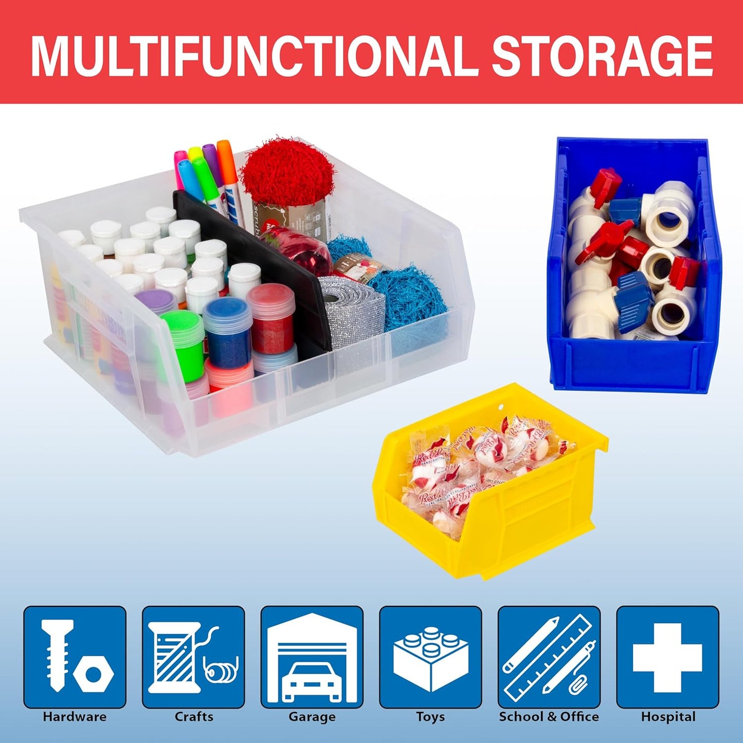 Akro-Mils 30230 AkroBins Plastic Storage Bins, Space-Saving Stackable Bins for Garage, Pantry, Craft Organization, 11-" x 5-" x 5-", Yellow, 12-Pack