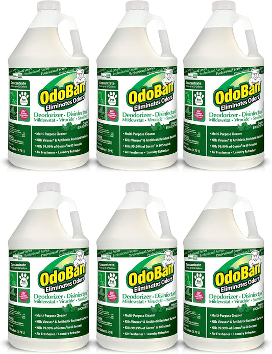 OdoBan Professional Disinfectant and Odor Eliminator Concentrate, 6-Pack, 1 Gallon Each, Original Eucalyptus Scent