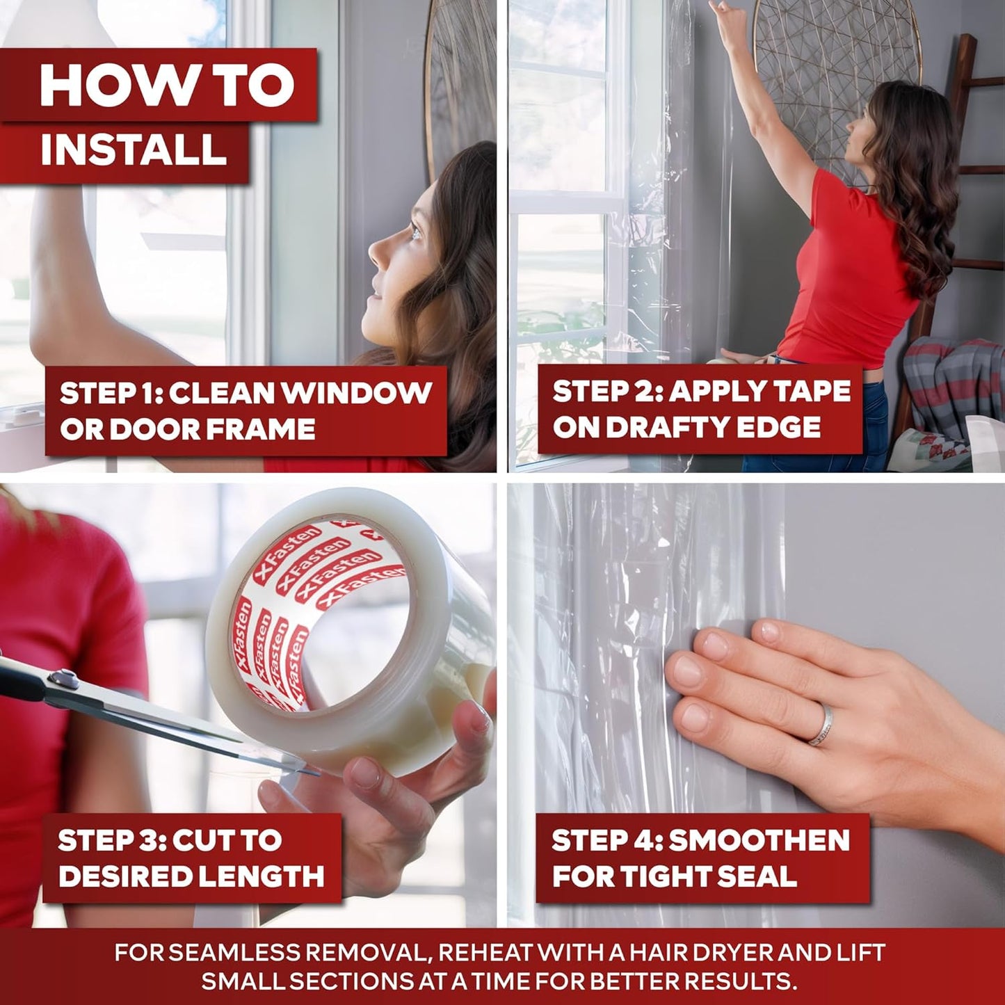 XFasten Transparent Window Weather Stripping Tape 2”x30yds (3-Pack Total 90yds), No Residue Insulation Tape for Windows and Doors, Winter Window Seal