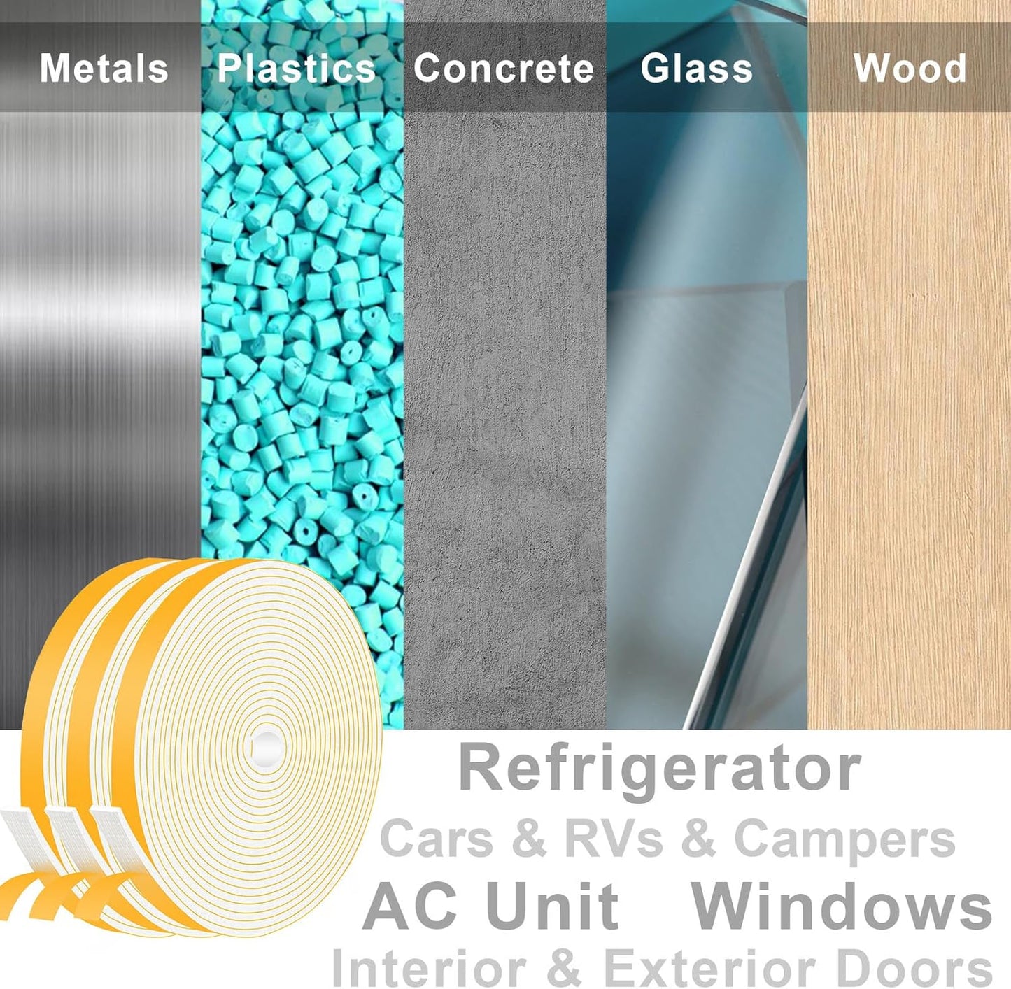 White Strong Adhesive Foam Tape, High Density Door Insulation Weather Strip，Soundproof Weatherproof, Foam Seal Tape for Sliding Door, Windows (1/2 in x 1/8 in x 50Ft